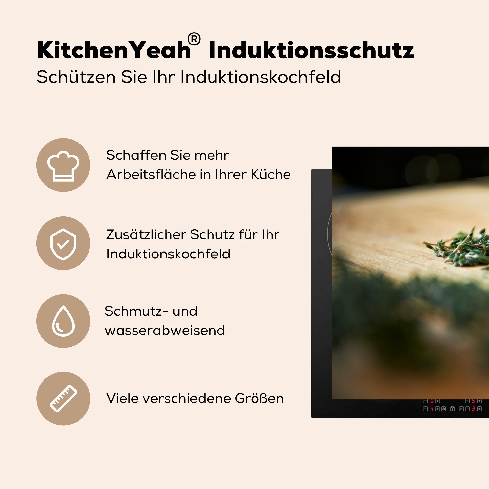 Schneidebrett, einem Vinyl, Gemüse auf Induktionskochfeld 81x52 Schneiden die (1 küche, cm, Herdblende-/Abdeckplatte von Schutz tlg), für MuchoWow Ceranfeldabdeckung