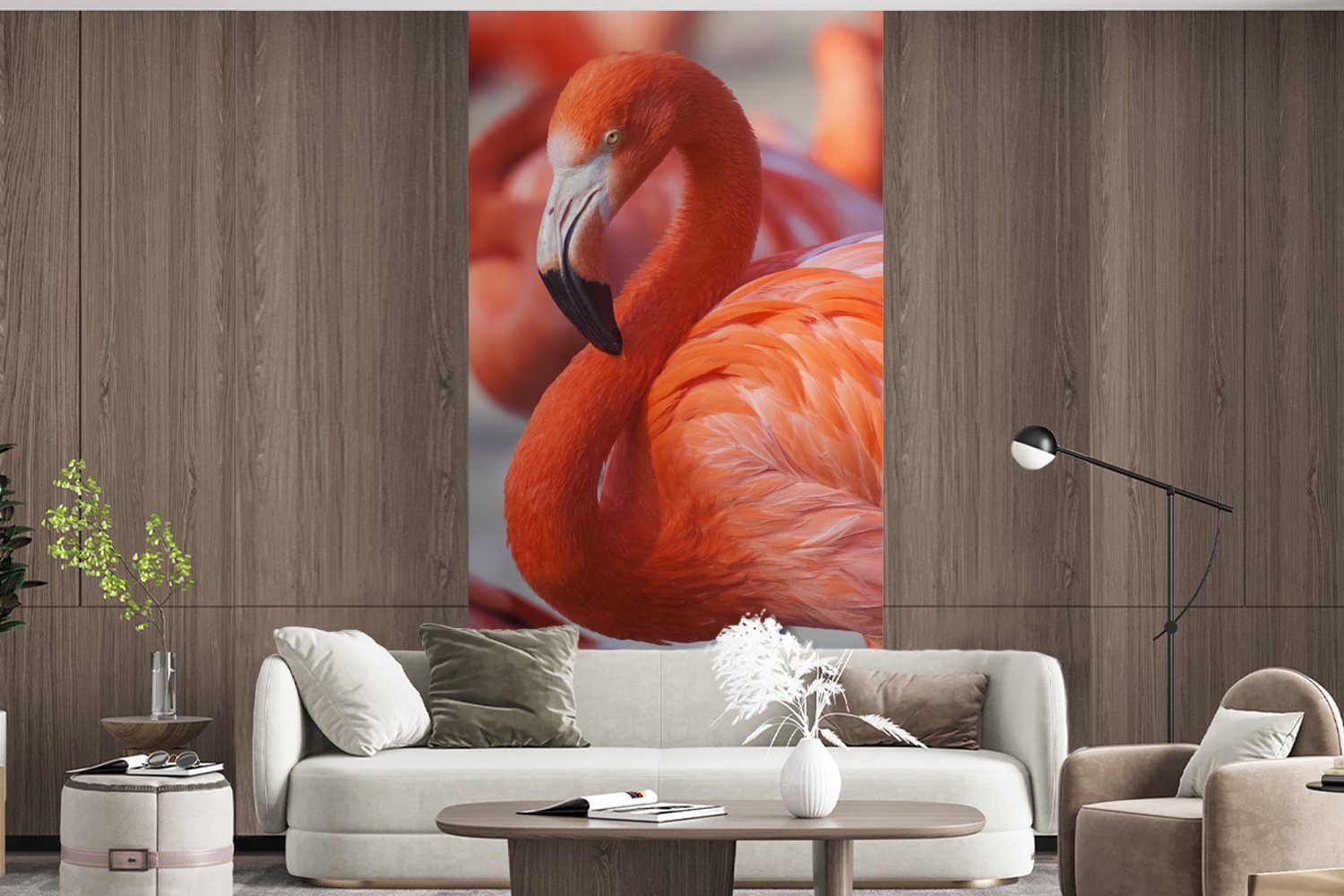 (2 - Schlafzimmer Vogel - für Wohnzimmer Flamingo Rosa, St), - Fototapete bedruckt, Tiere Matt, Fototapete Küche, Vliestapete MuchoWow