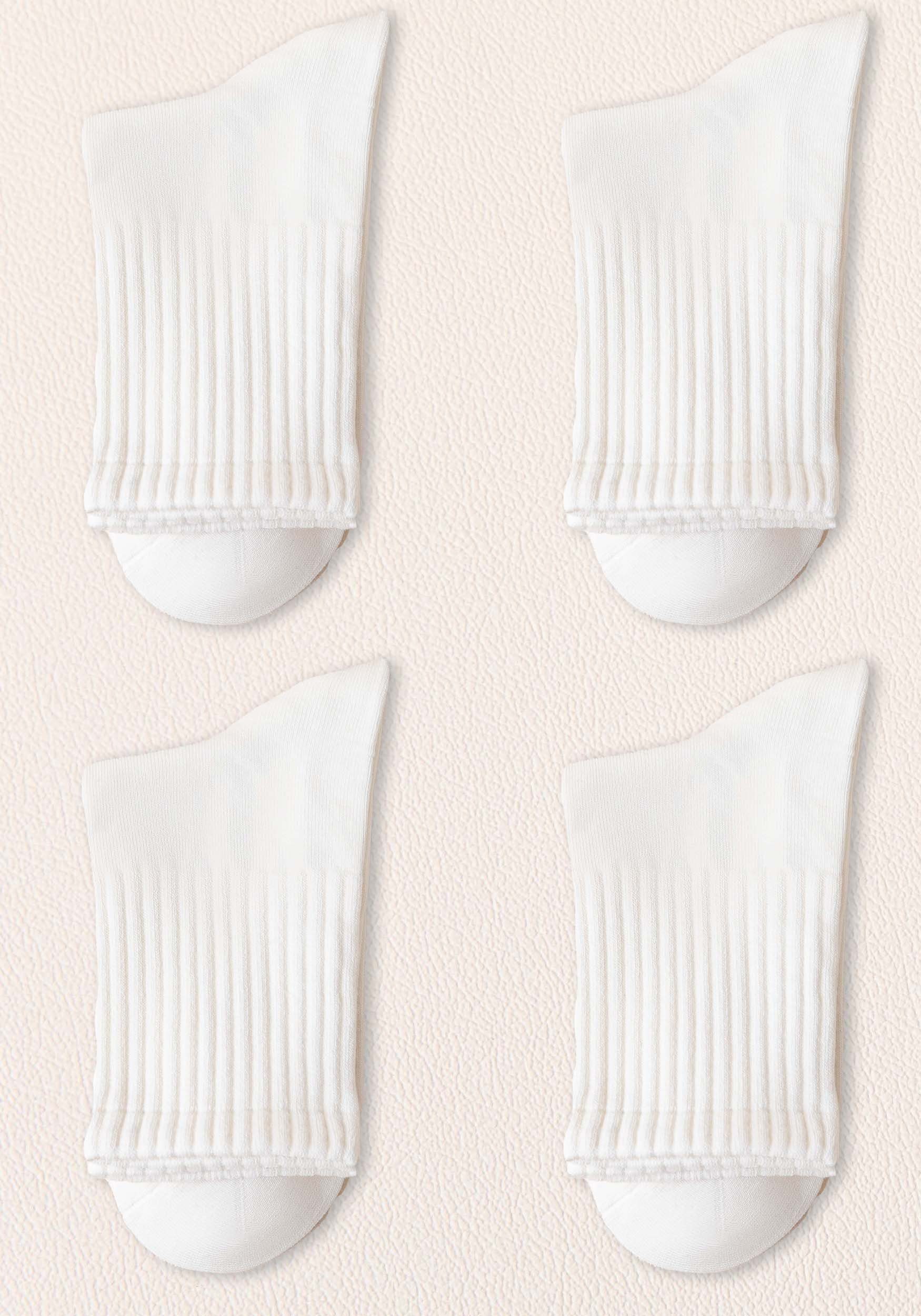 MAGICSHE Socken Damen 100% Baumwolle einfarbig hohes Basicsocken (4-Paar, 4-Paar) Weiß