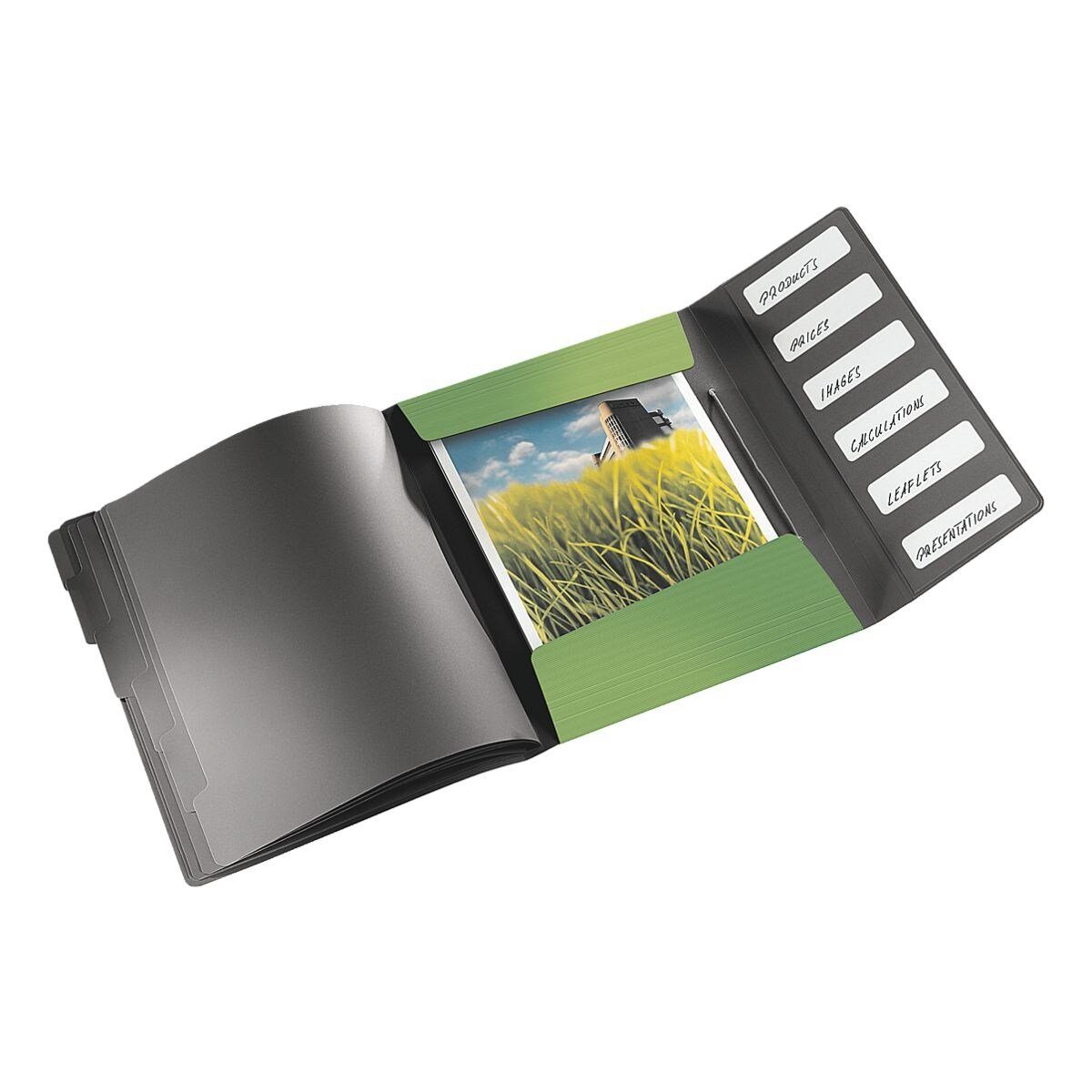 LEITZ Organisationsmappe Solid 4569, Ordnungsmappe mit 6 Fächern, Inhaltverzeichnis, 3 Schutzklappen, A4