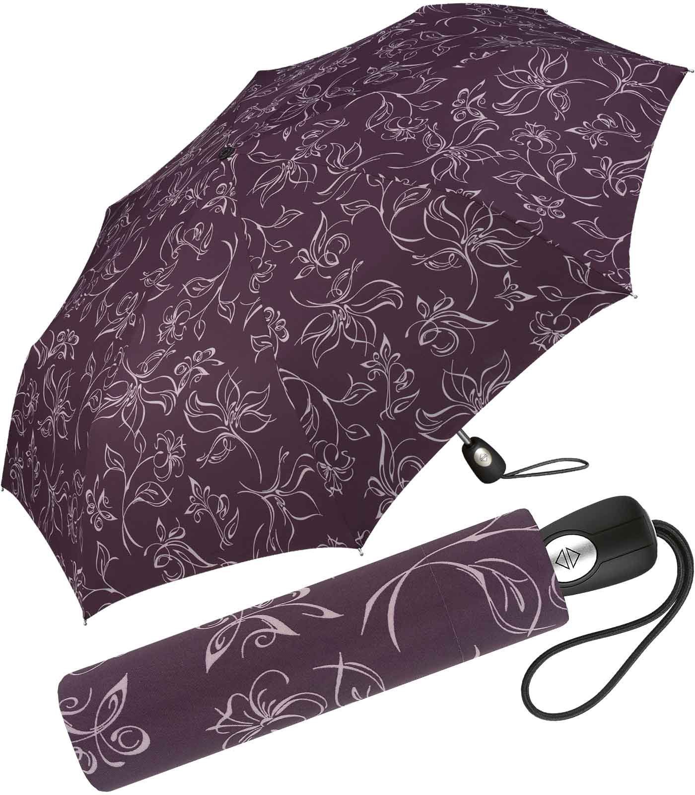 Pierre Cardin Taschenregenschirm schöner Damen-Regenschirm mit Auf-Zu-Automatik, mit wunderschönen Blumenskizzen weiß-bordeauxrot