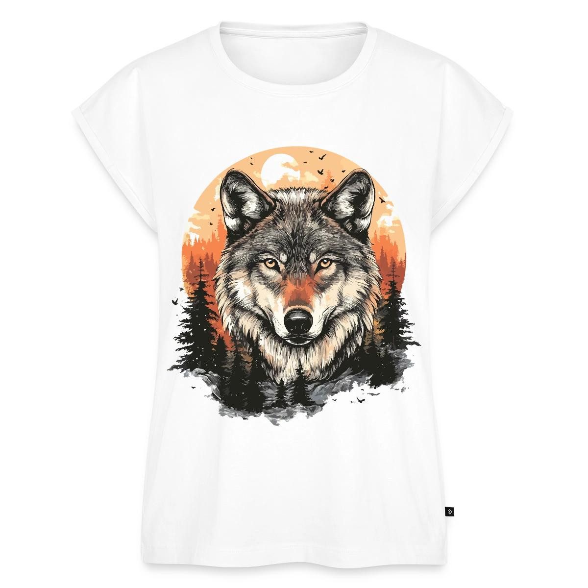 Spreadshirt T-Shirt Wolf Im Wald, Kraftvolles Tiermotiv Damen Casual Relaxed T-Shirt (1-tlg)