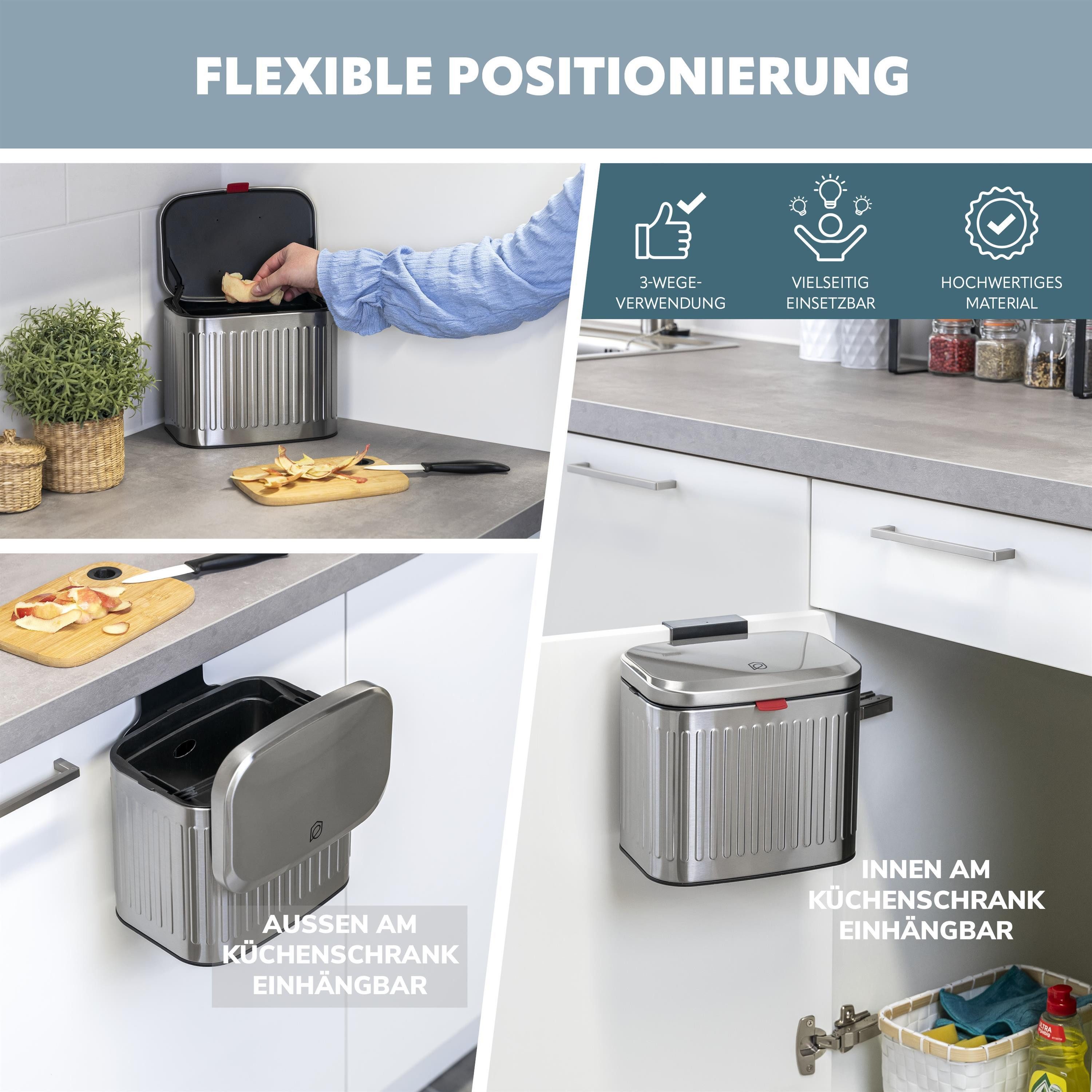 eluno Mülleimer Küchen- und Badabfalleimer, 3 Liter Fassungsvermögen