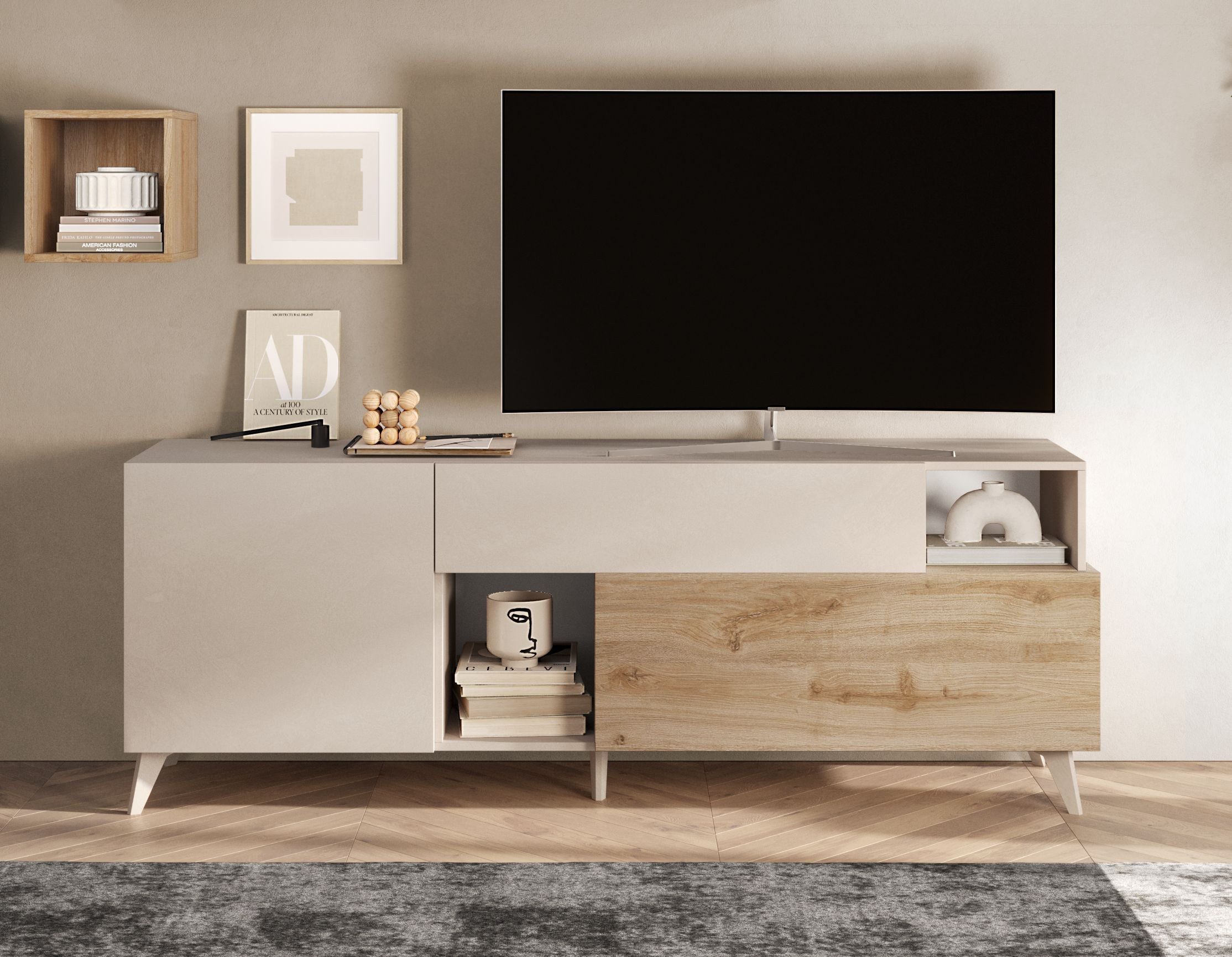 Home affaire Lowboard Monaco in Breite 181 cm, TV-Schrank mit Tür, Klappe und Schubkasten, Mediaboard – sanftes Schließen, edles Design, Platz für alles
