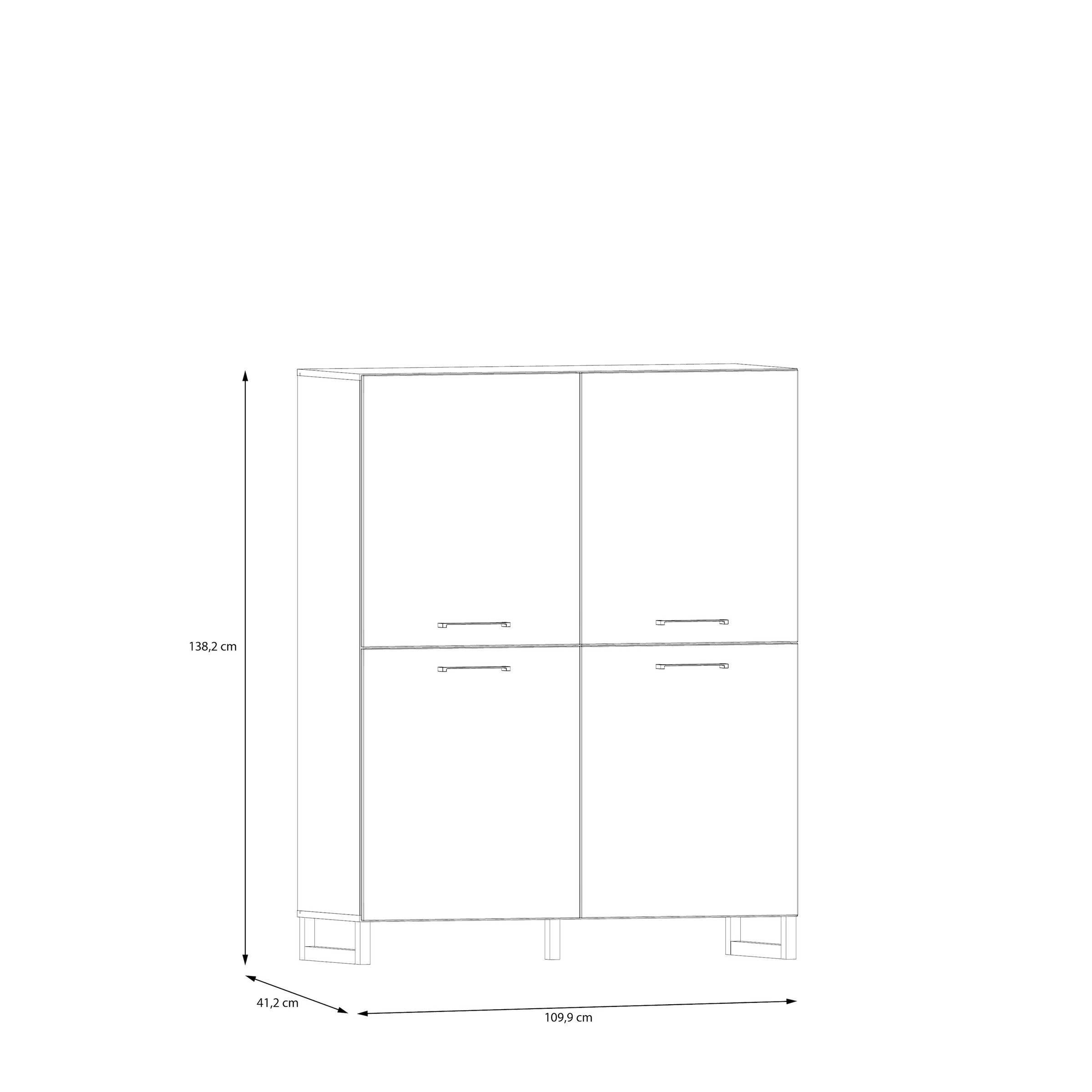 PREISBRECHER Highboard SILBA, 4 Türen, Secret grey - 109,9x138,2x41,1cm (BxHxT)