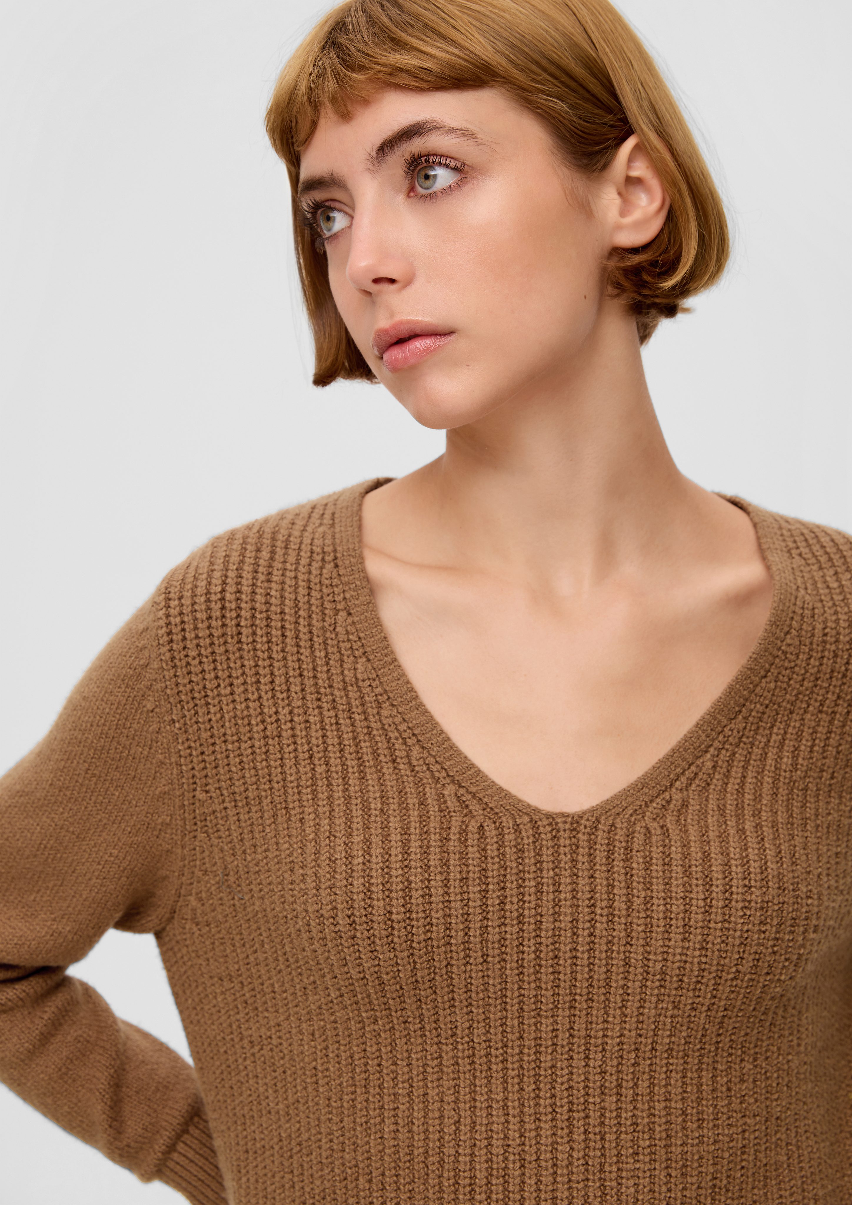 zimt s.Oliver Strickpullover mit V-Ausschnitt Strickpullover