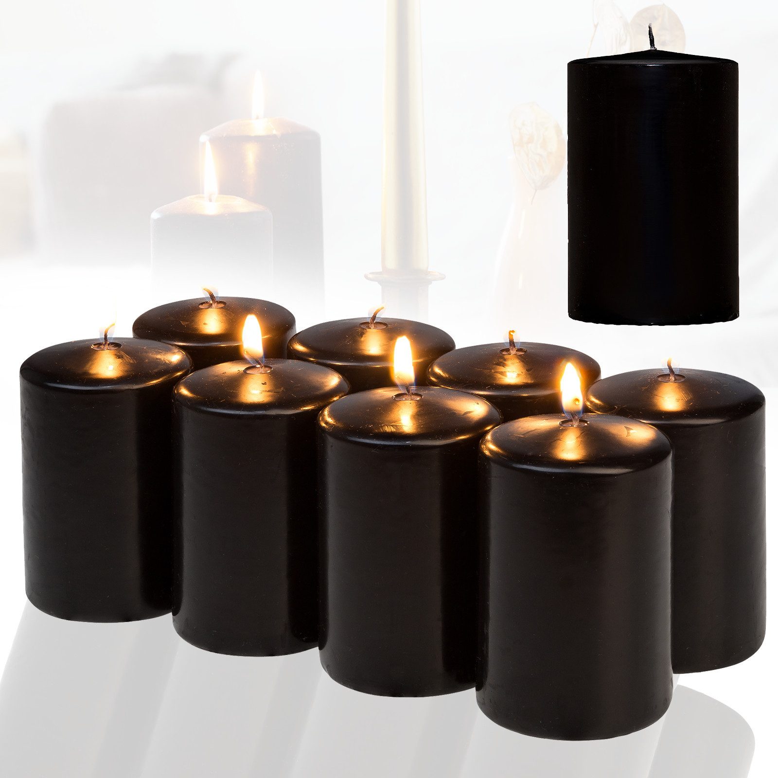 Candelo Stumpenkerze Weihnachtskerzen 8er Set – Schwarze Stumpenkerzen für Adventskranz