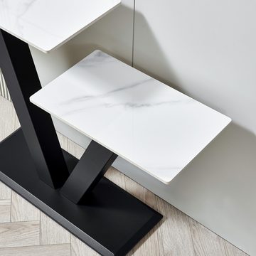 MODFU Konsolentisch Moderner Beistelltisch (Aus robustem Schiefer mit 2 Tischplatten, Eingangstisch, Beistelltisch, Flurtisch), für Wohnzimmer, Hallyway, Eingang