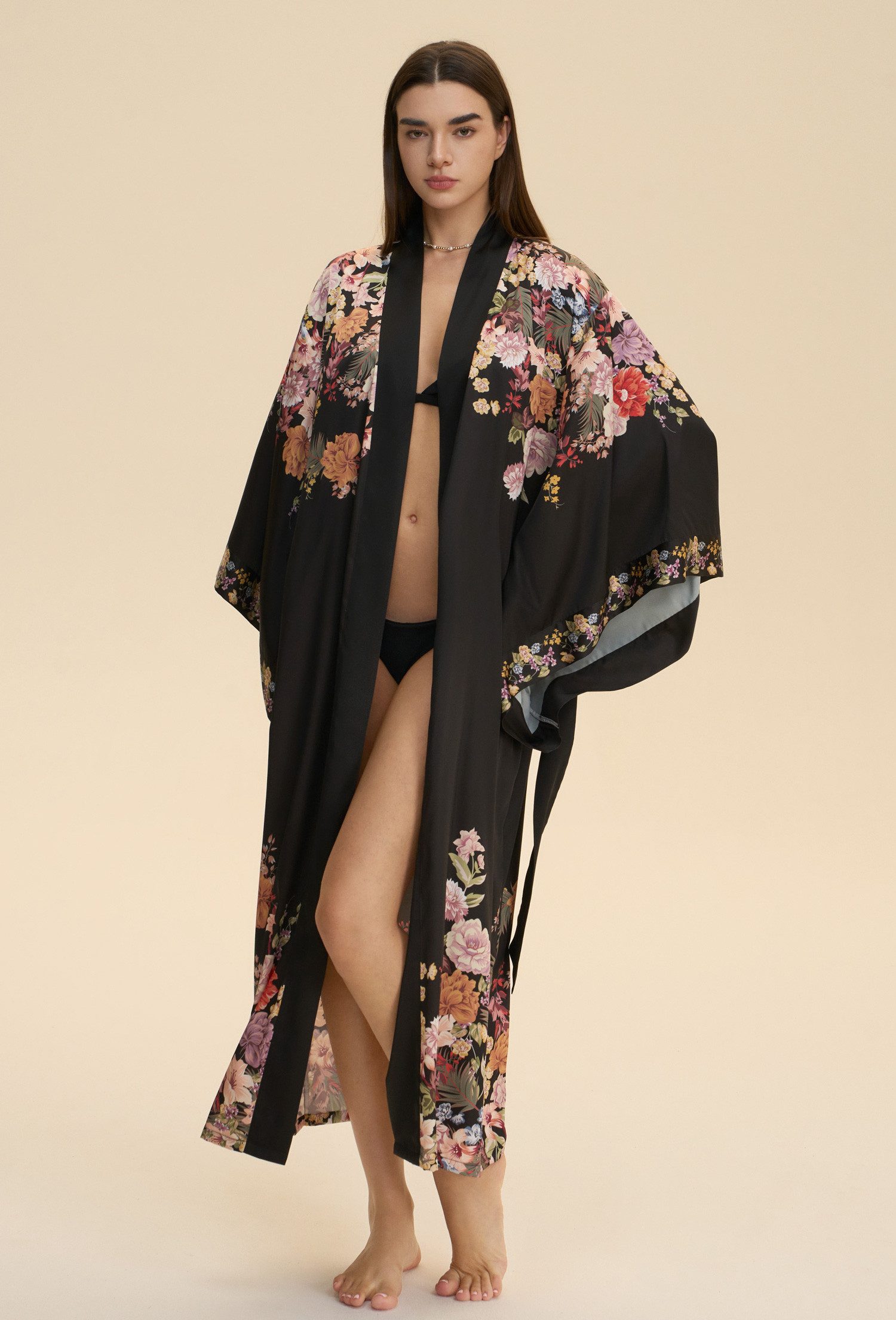 Vivi Idee Morgenmantel Bademantel Schlafmantel kimono, Bindegürtel, Seidig, satin, Sauna, Einheitsgröße, 3948