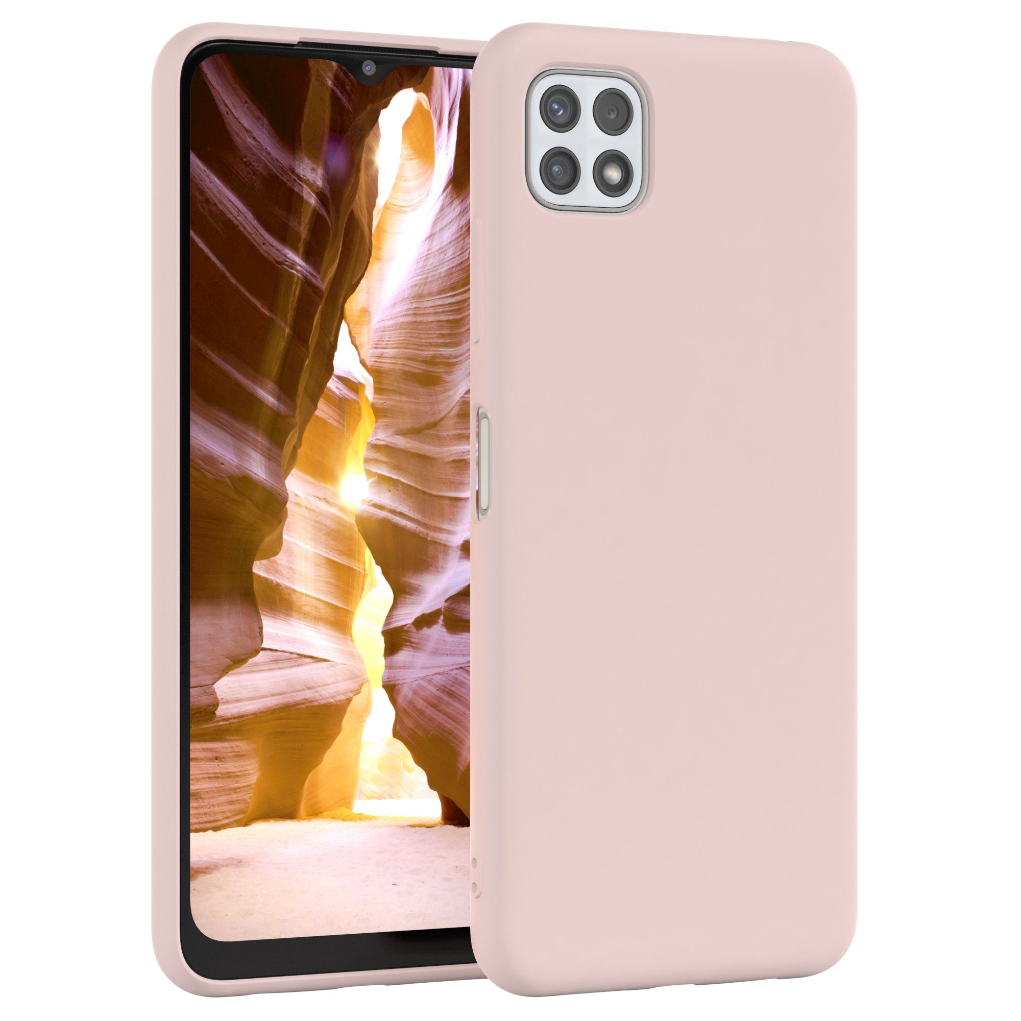 EAZY CASE Handyhülle Premium Silikon Case für Samsung Galaxy A22 5G 6,6 Zoll, Silikon Schutzhülle mit Kameraschutz kratzfest Cover Rosa / Altrosa