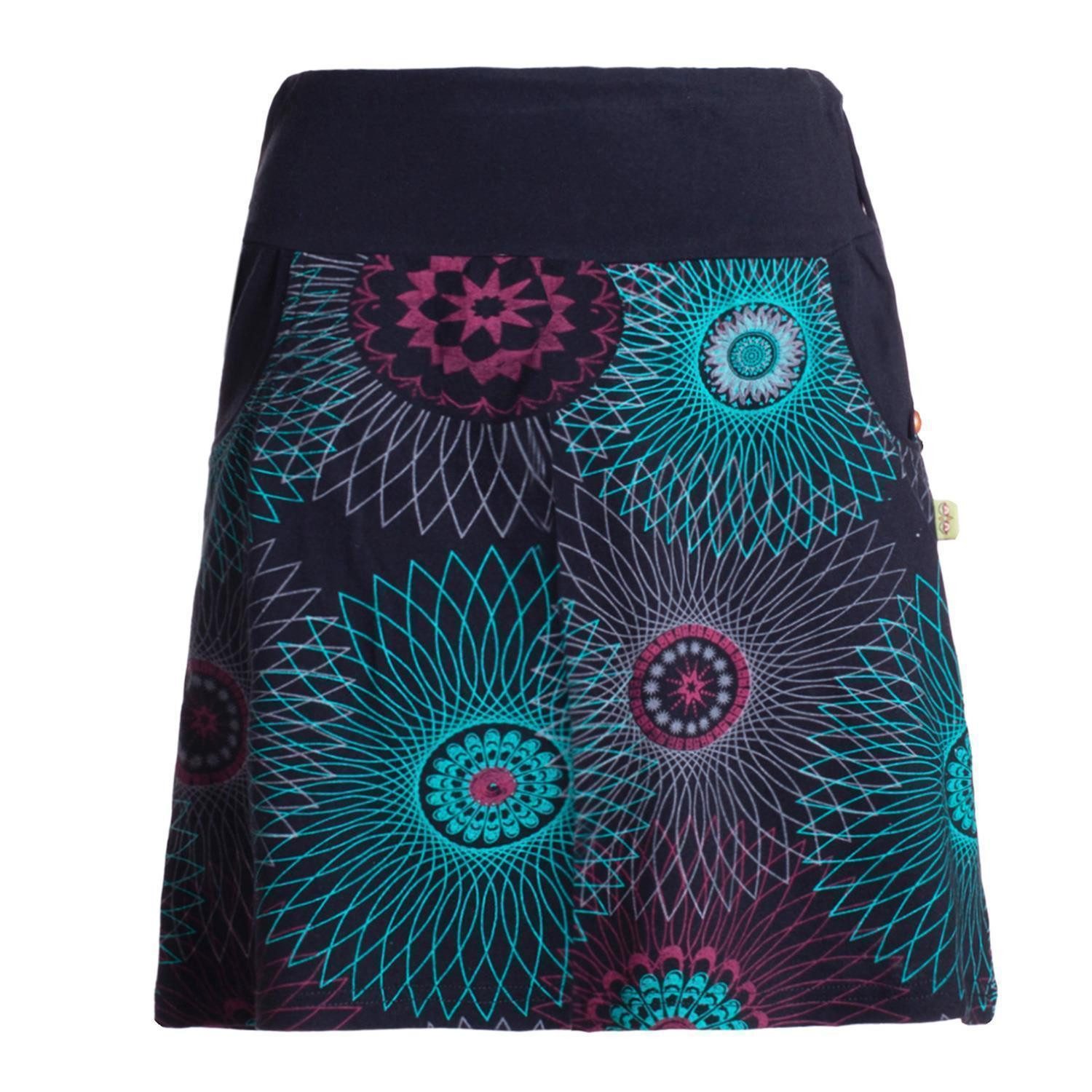 Minirock Damen Baumwolle Mandala-Muster breiter Bund zum Schnüren mit Taschen