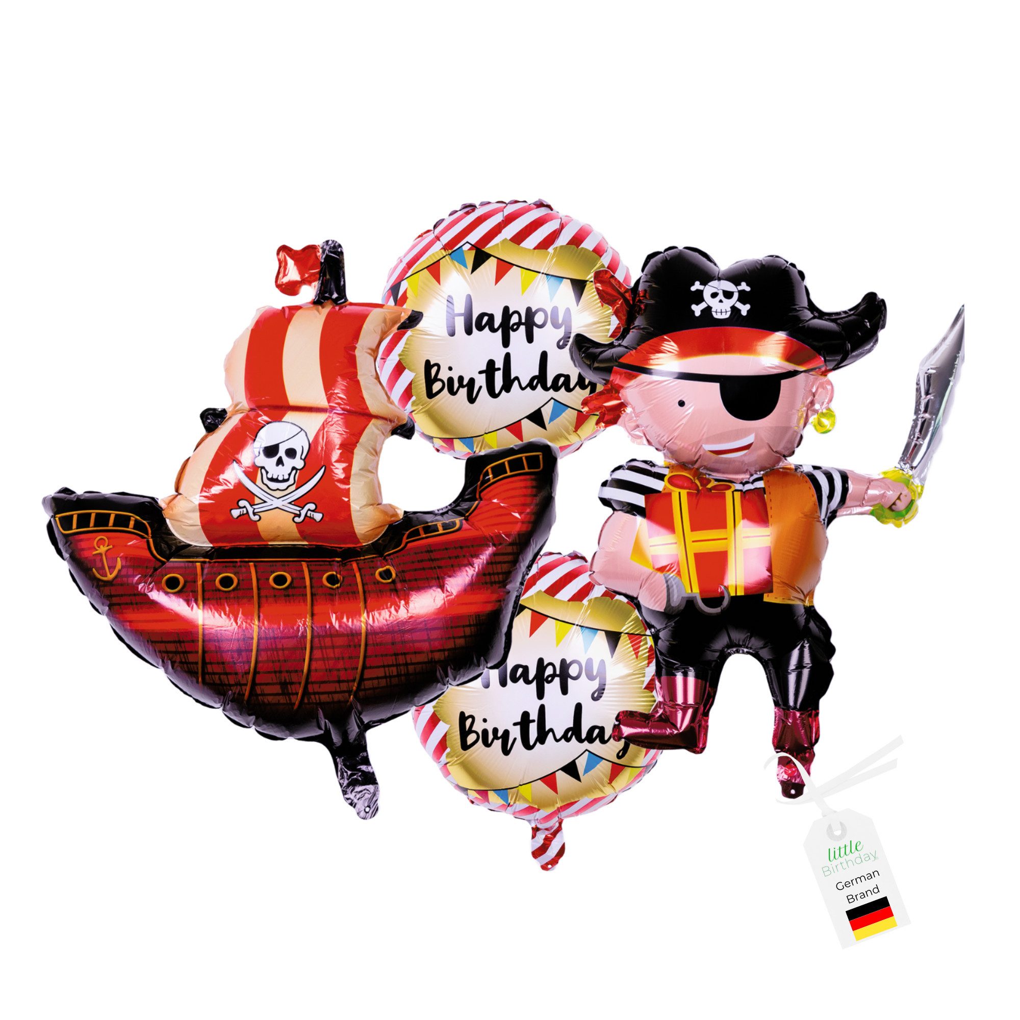 little Birthday Aufblasbares Partyzubehör Piraten Set aus 4 Teilen, Pirat