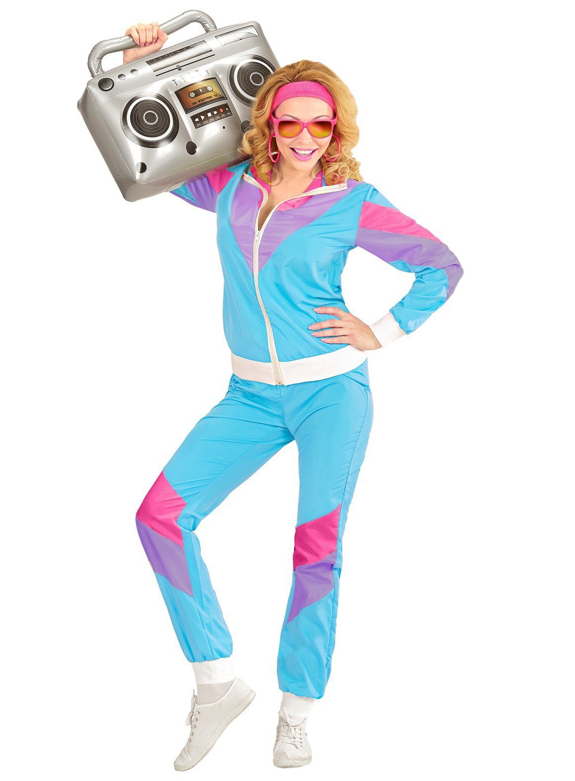 Widdmann Kostüm 80er Trainingsanzug Karneval Faschingskostüm Herre, 80er Jahre Outfit in feinstem Neon-Zwirn
