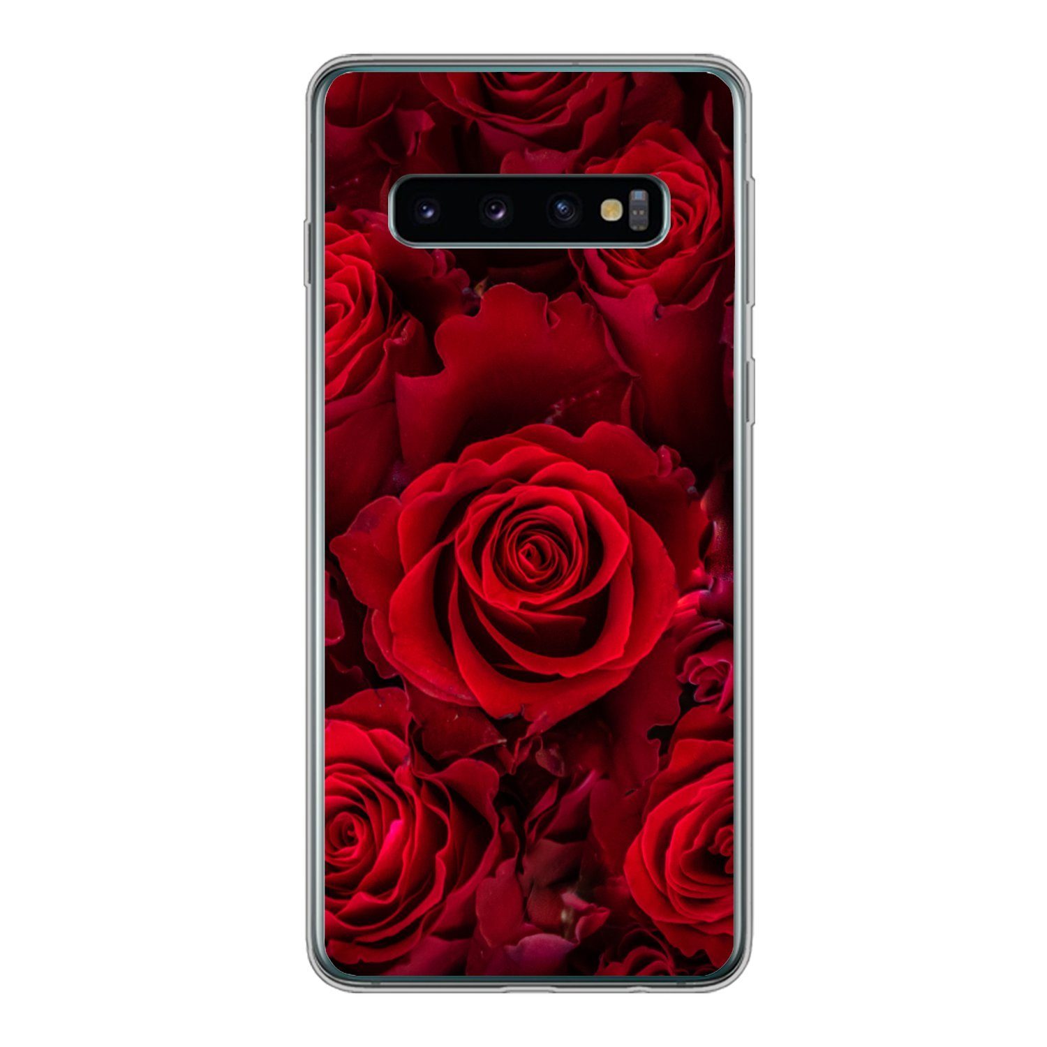 MuchoWow Handyhülle für Samsung Galaxy S10 Blumen - Rosen - Rot, Phone Case, Silikon, Schutzhülle Dünn
