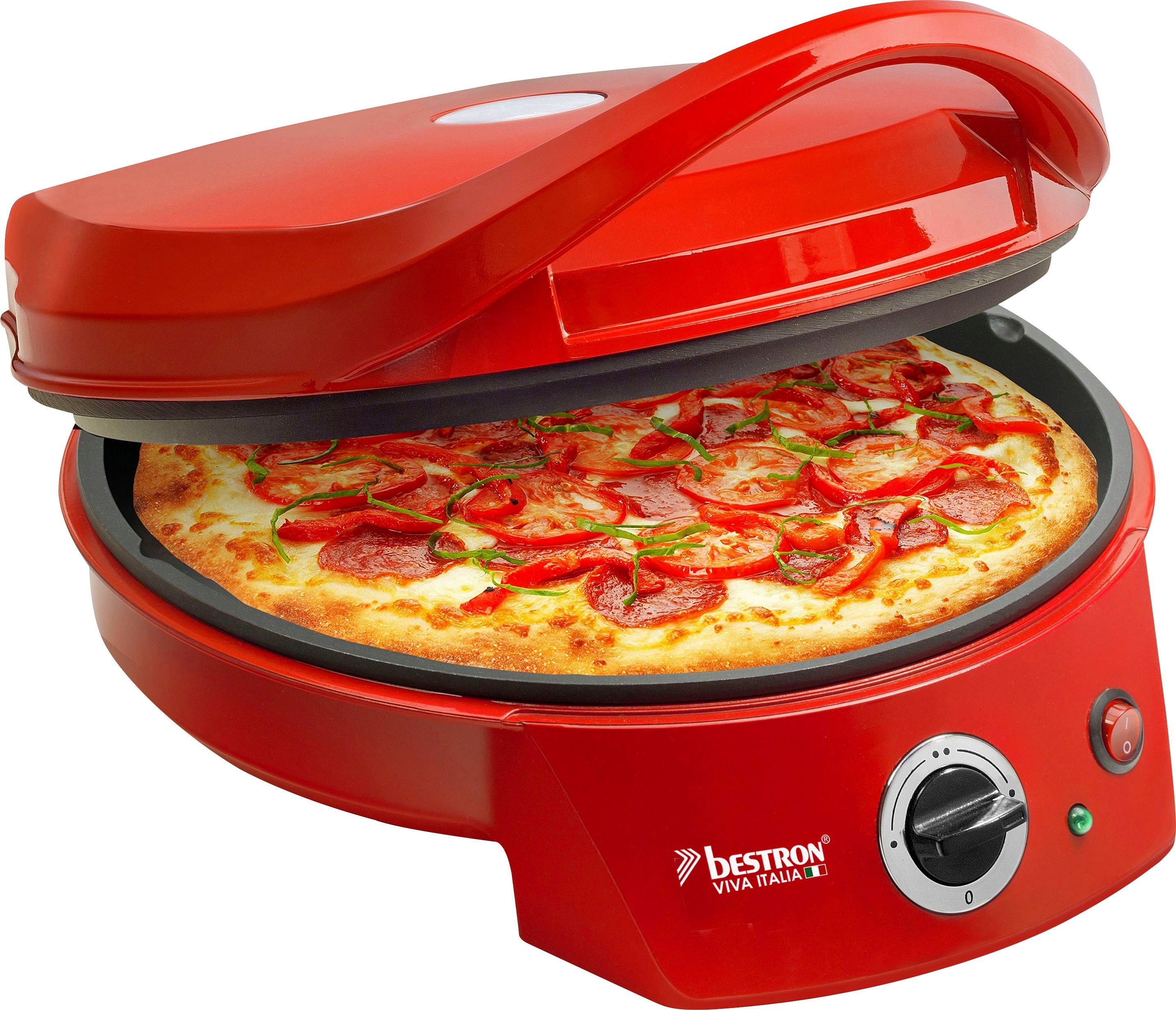 bestron Pizzaofen APZ400 Viva Italia, Ober-/Unterhitze, Bis max. 180°C, 1800 Watt, Rot