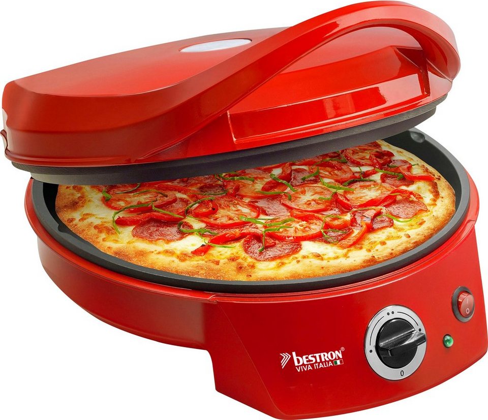 bestron Pizzaofen APZ400 Viva Italia, Ober-/Unterhitze, Bis max. 180°C, 1800  Watt, Rot