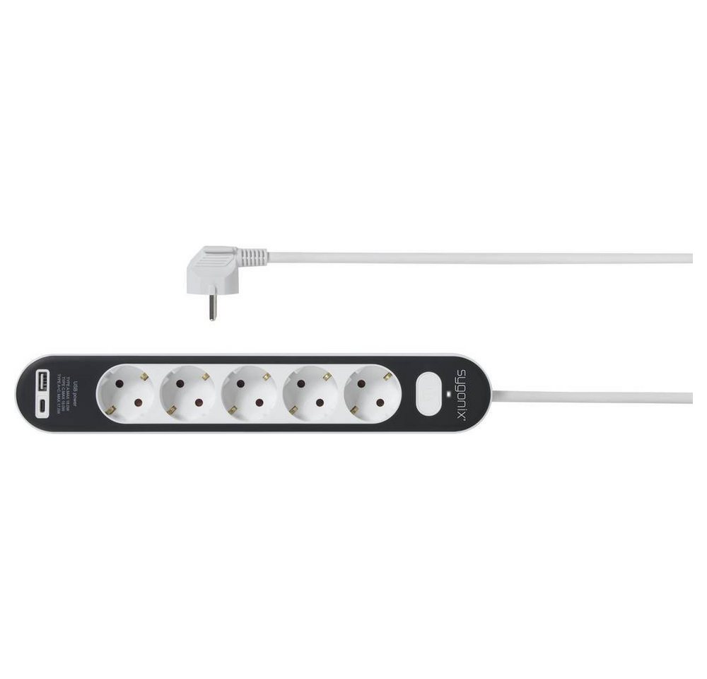 Thumbnail - Sygonix 5fach Steckdosenleiste m. Schalter, 2 x USB Steckdosenleiste, mit Schalter, mit USB, erhöhter Berührungsschutz, ...