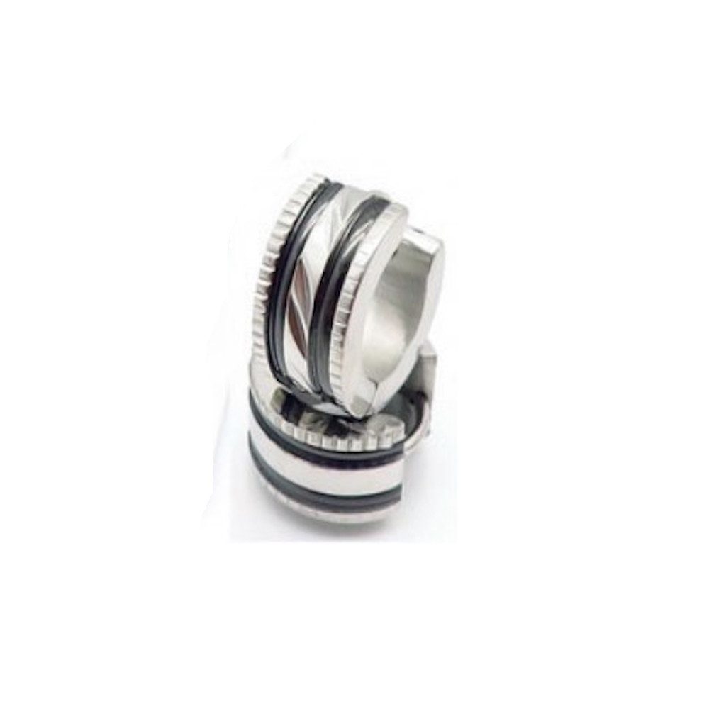 BUNGSA Klappcreolen Creolen silber mit schwarzen Streifen aus Edelstahl Unisex