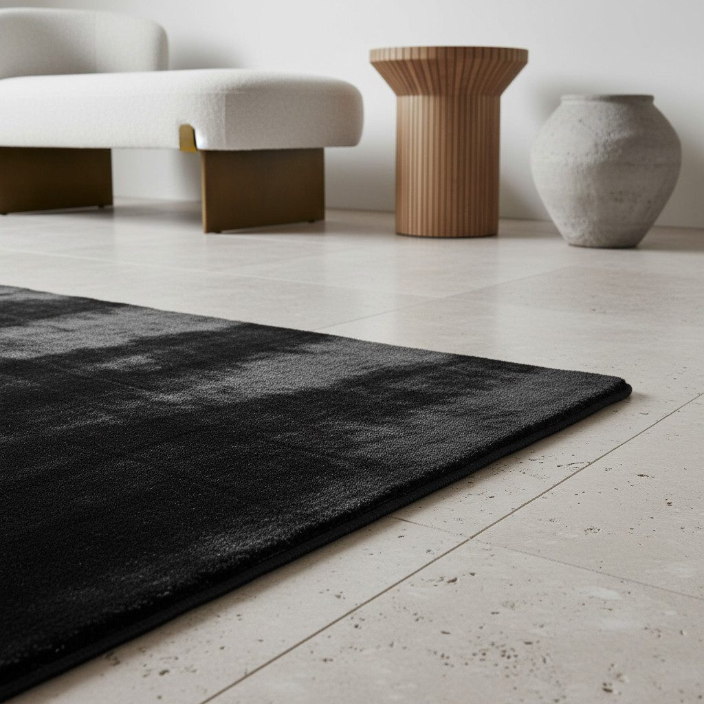 KADIMA DESIGN Teppich ISAR Wohnzimmer Waschbar Schlafzimmer Wohnzimmerteppich Esszimmer Uni, Rund, Höhe: 13 mm, Schwarz, 80x80 cm, Strapazierfähig Modern Esszim – Bild 5 von 5