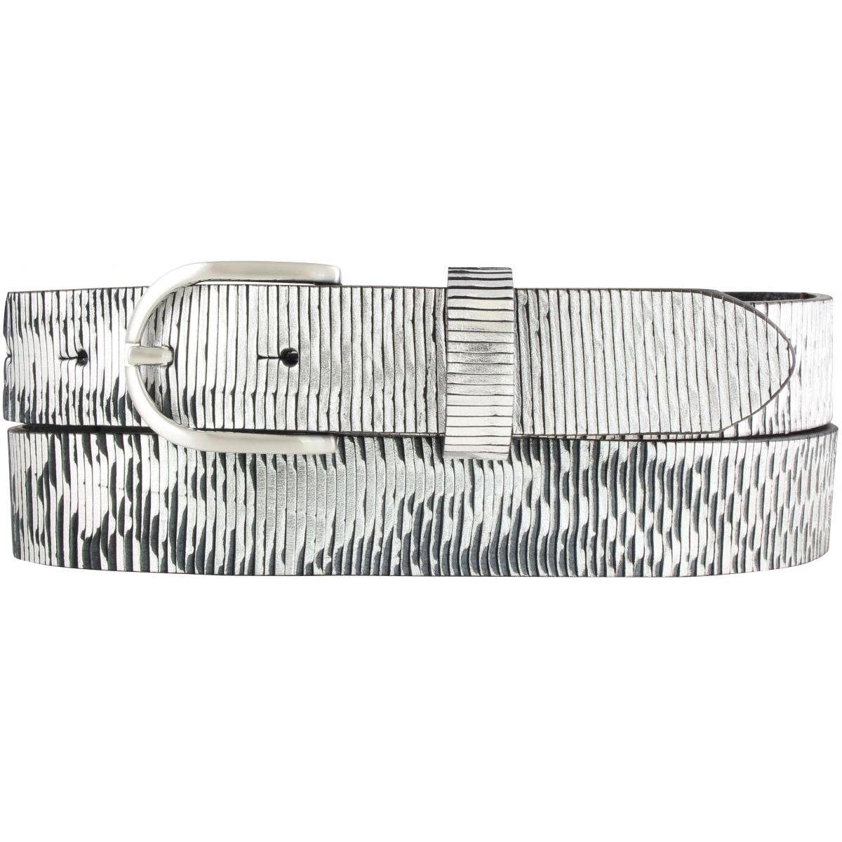 BELTINGER Ledergürtel Damengürtel Metall-Optik aus Vollrindleder 3 cm - Damen-Gürtel Metalli Schwarz Metallik, Silber