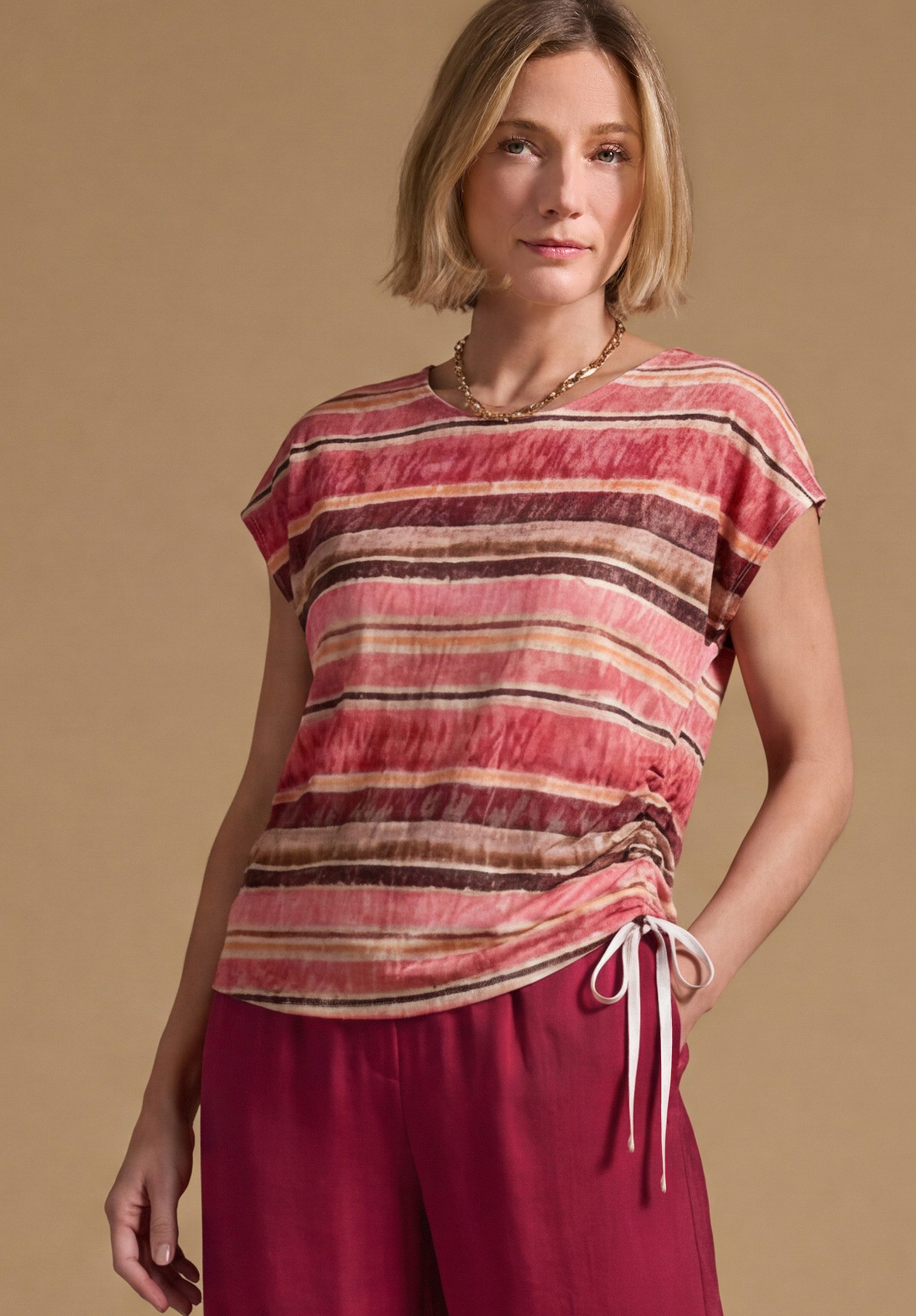 bianca Rundhalsshirt JULIE mit trendigem Streifenlook und Bindedetail