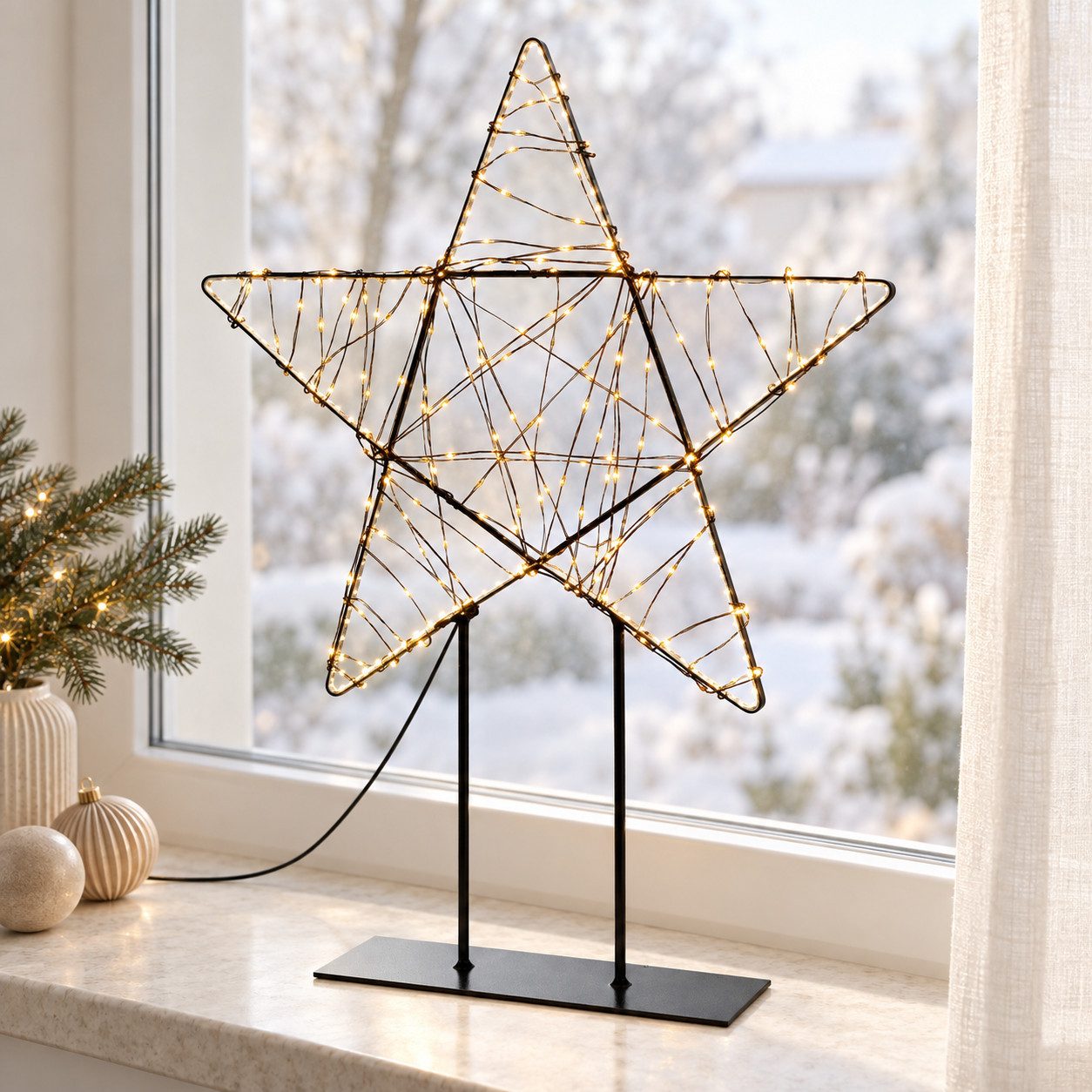 HAGO LED Stern LED-Weihnachtsfigur LED-Leuchtstern Innenbereich Standfuß Warmweiß, 15 % Flashing / Blinkfunktion, 350 Micro-LEDs, Warmweiß & Extra Warmweiß, 350 Micro-LEDs, Warmweiß + Extra Warmweiß, 15% Blinkfunktion, Standfuß