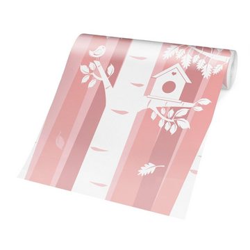 Bilderdepot24 Kindertapete Kinderzimmer Bäume Wald Rosa Kinder Wanddeko Illustration, Glatt, Matt, (Inklusive Gratis-Kleister oder selbstklebend), Mädchenzimmer Jungenzimmer Babyzimmer Bildtapete Fototapete Wandtapete