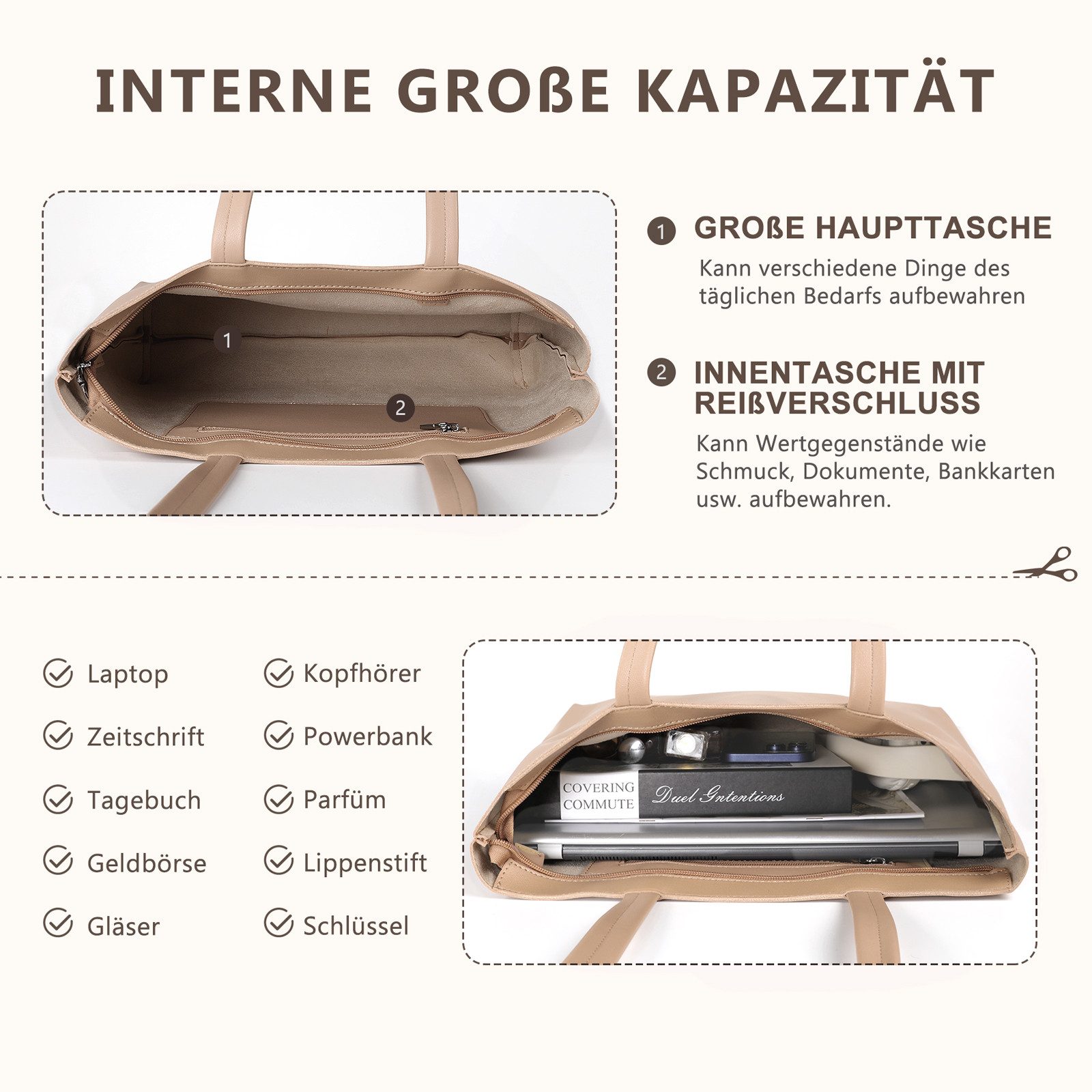 TAN.TOMI Shopper Damen Henkeltaschen Groß Handtasche Mit Einer Kosmetiktasche (2-tlg., Henkeltasche 2PCS Set Einfach Tote Bag), Handtaschen Damen Groß PVC Umhängetasche
