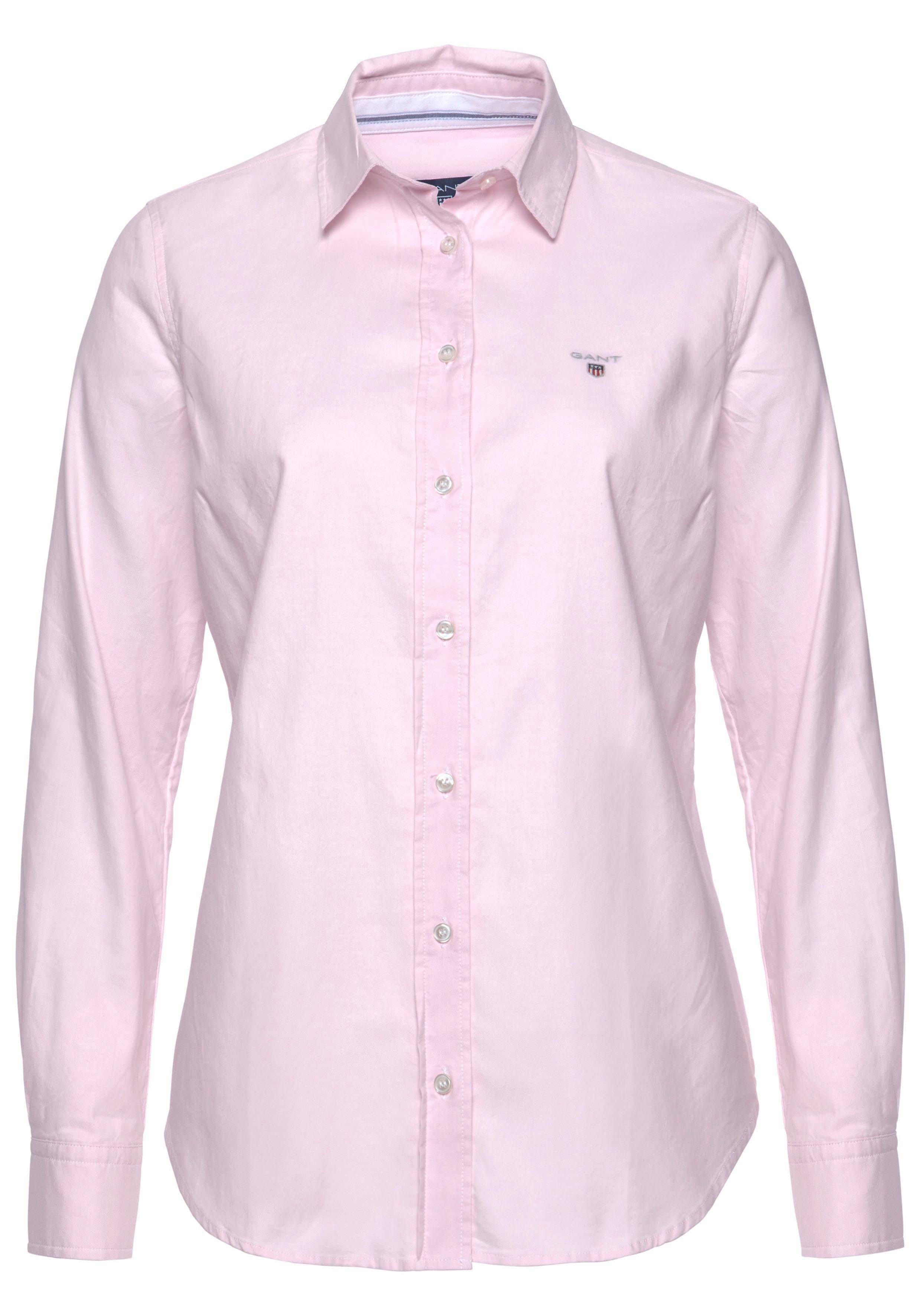 für Sitz light u. Stretch-Oxford-Stoff Gant pink bequemen Bewegungsfreiheit Hemdbluse