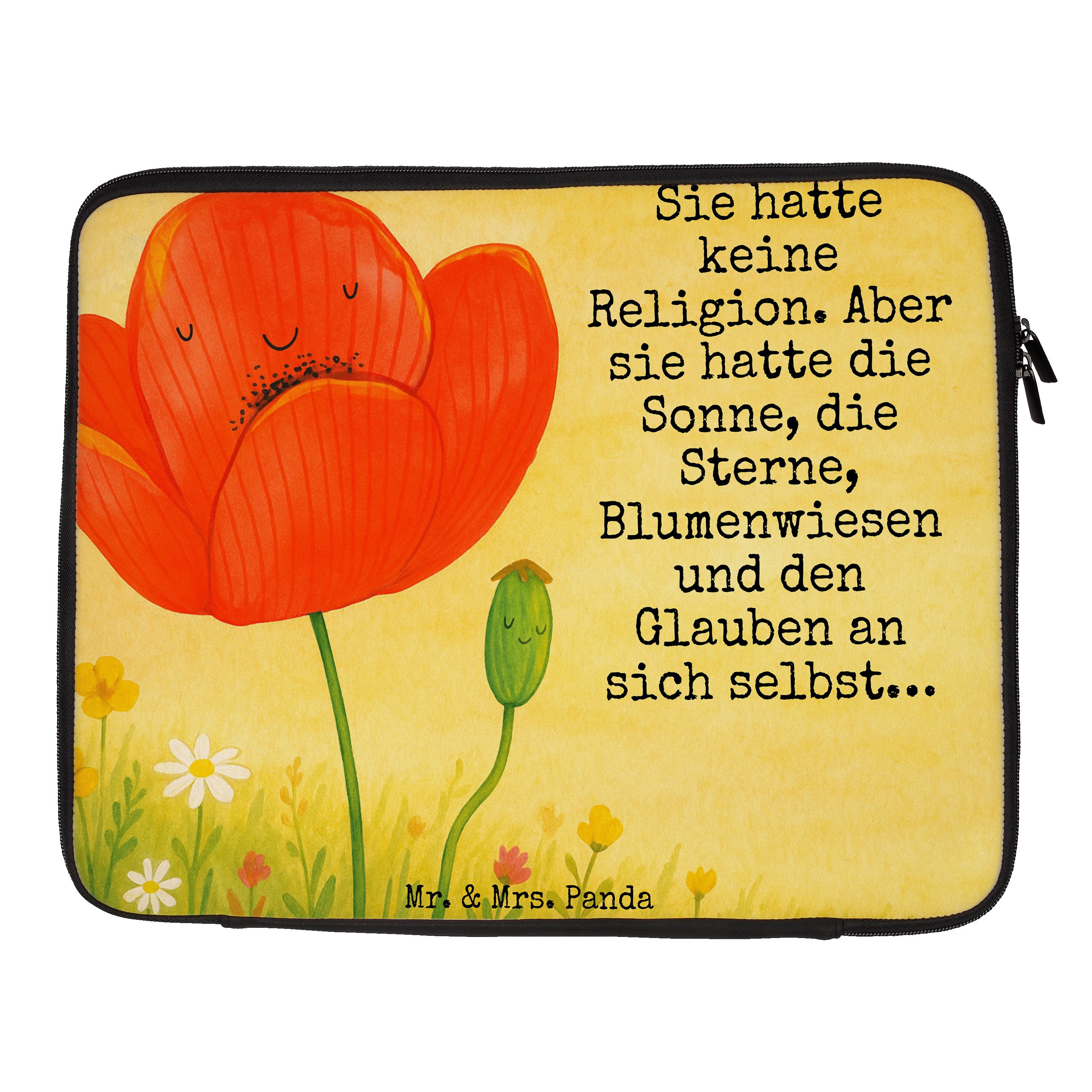 Mr. & Mrs. Panda Laptop-Hülle Blume Mohnblume Design, Laptop Tasche 13" 34 x 26,5 cm, Weiß, Garten, Notebooktasche Laptoptasche Schutzhülle Notebook