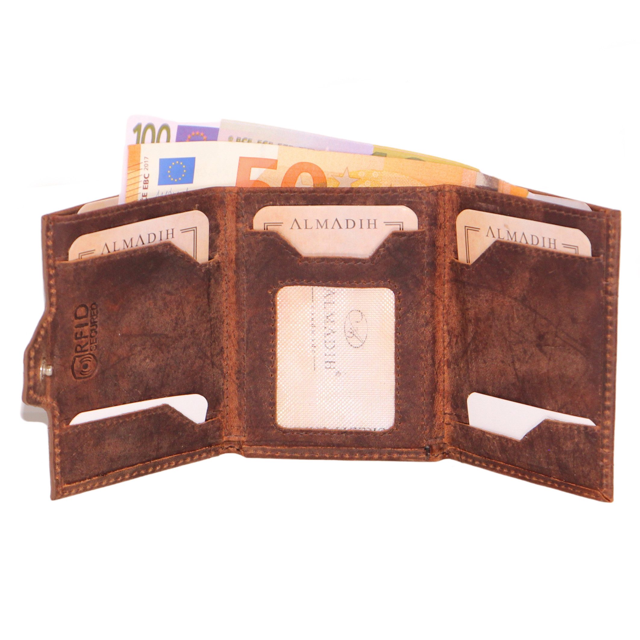 ALMADIH Mini Geldbörse Leder SP4 Portemonnaie Herren mit RFID Slim Wallet Mini Geldbörse