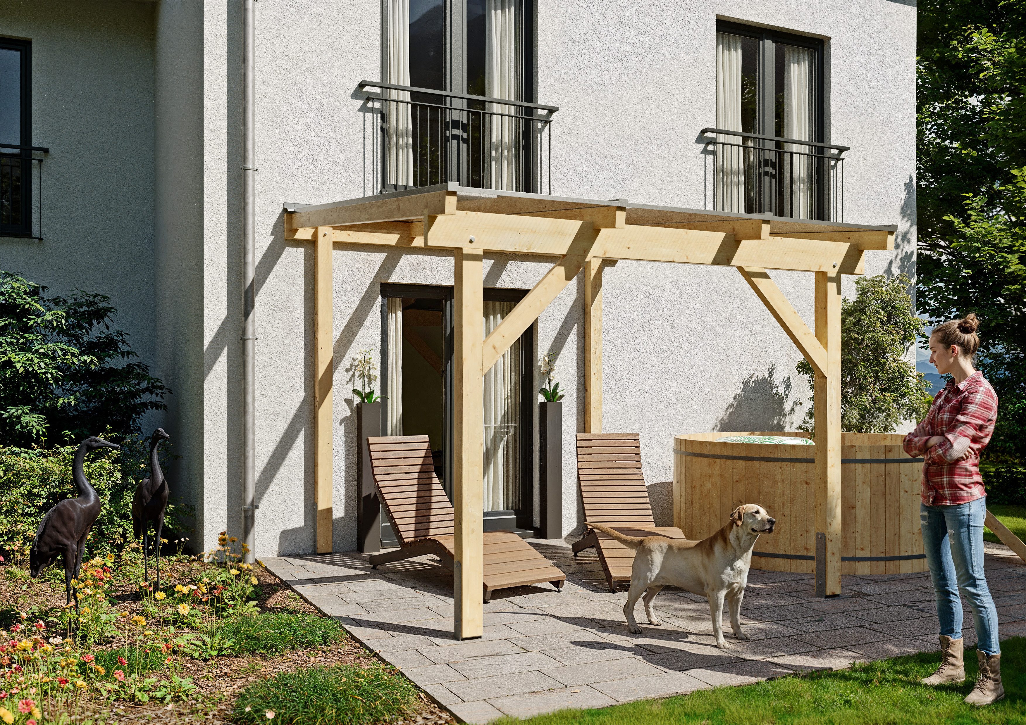 KONIFERA Terrassendach Atlas, BxT: 308,4x350 cm, Bedachung Hohlkammerplatten, Bausatz aus naturbel. Leimholz mit lichtdurchl. Polycarbonat-Pultdach