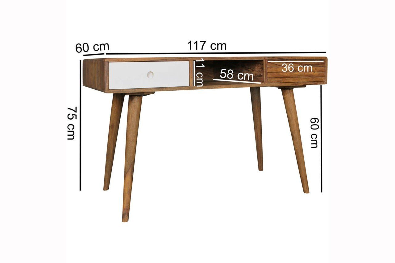 Schreibtisch BISLIM Massiv Braun/Weiß tinkaro PC-Tisch Holz