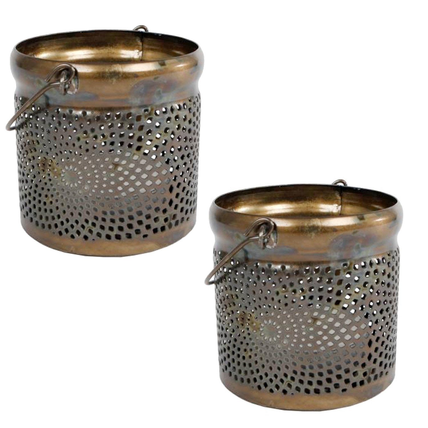 Kerzenhalter Tisch-Dekoration Teelichthalter modern Macosa Teelicht-Halter 2er Teelichthalter (2 rund Messing Home Set Deko Kerzenständer Metall Metallwindlicht St),