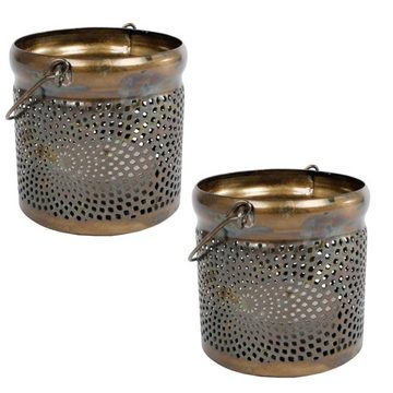Macosa Home Teelichthalter Teelichthalter 2er Set Messing Metall modern rund Deko Metallwindlicht (2 St), Kerzenständer Tisch-Dekoration Kerzenhalter Teelicht-Halter