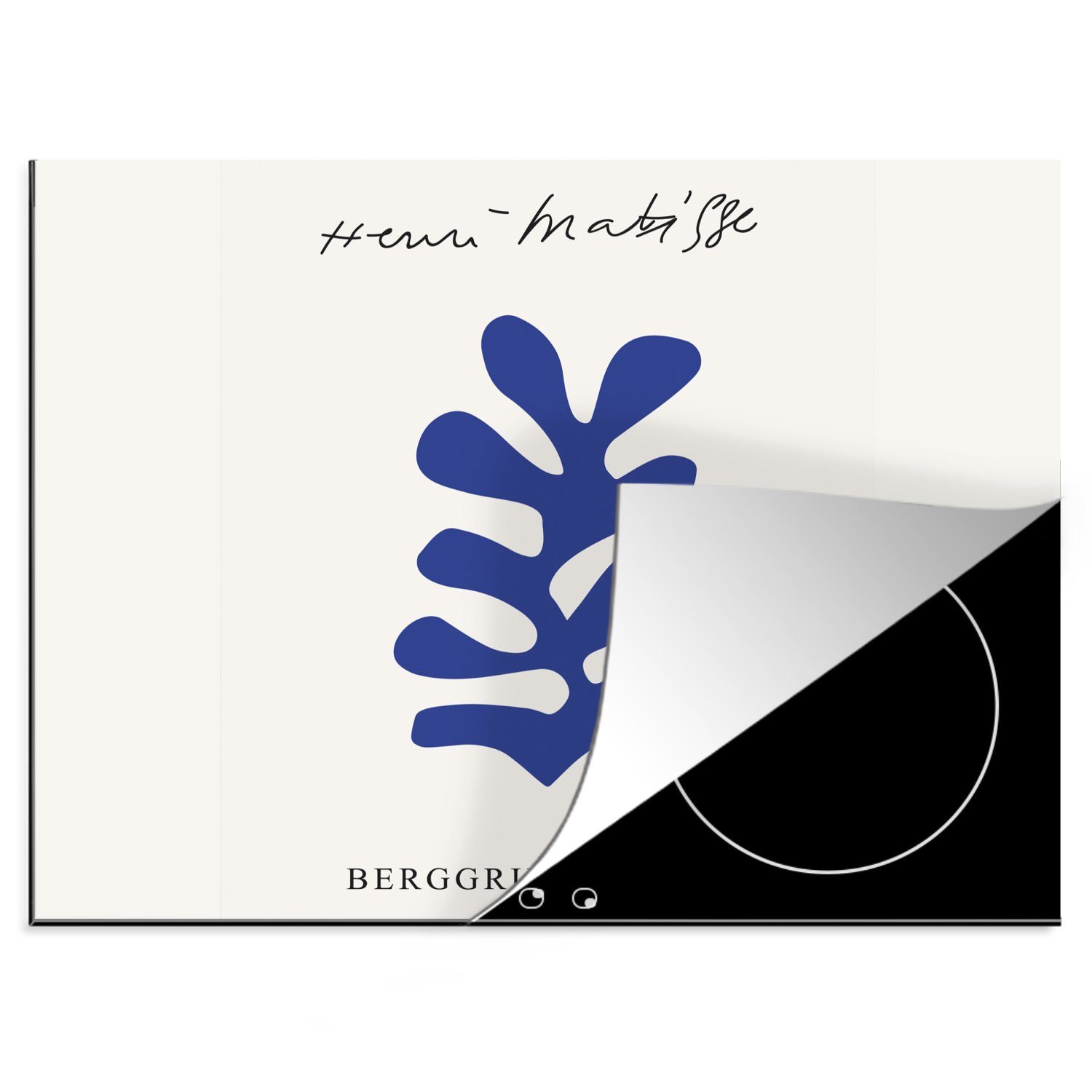 Herdblende-/Abdeckplatte MuchoWow Vinyl, Kunst nutzbar, Blau Matisse, (1 - cm, - Mobile - Abstrakt 60x52 Arbeitsfläche tlg), Ceranfeldabdeckung