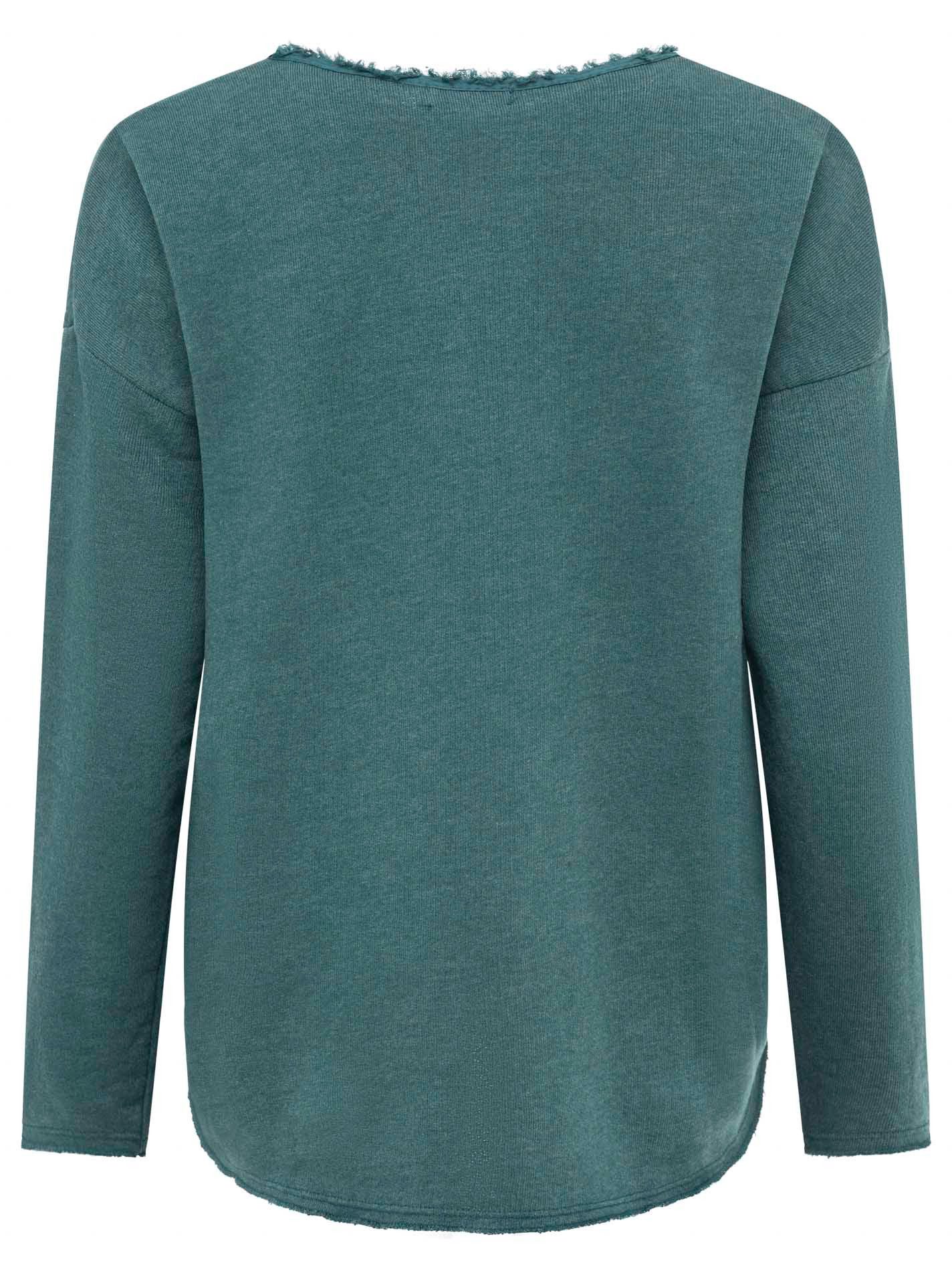 Zwillingsherz Sweatshirt "Positive Mind" ausgefranster V-Ausschnitt, Used Look, Langarm, Schriftzug – Bild 4 von 5