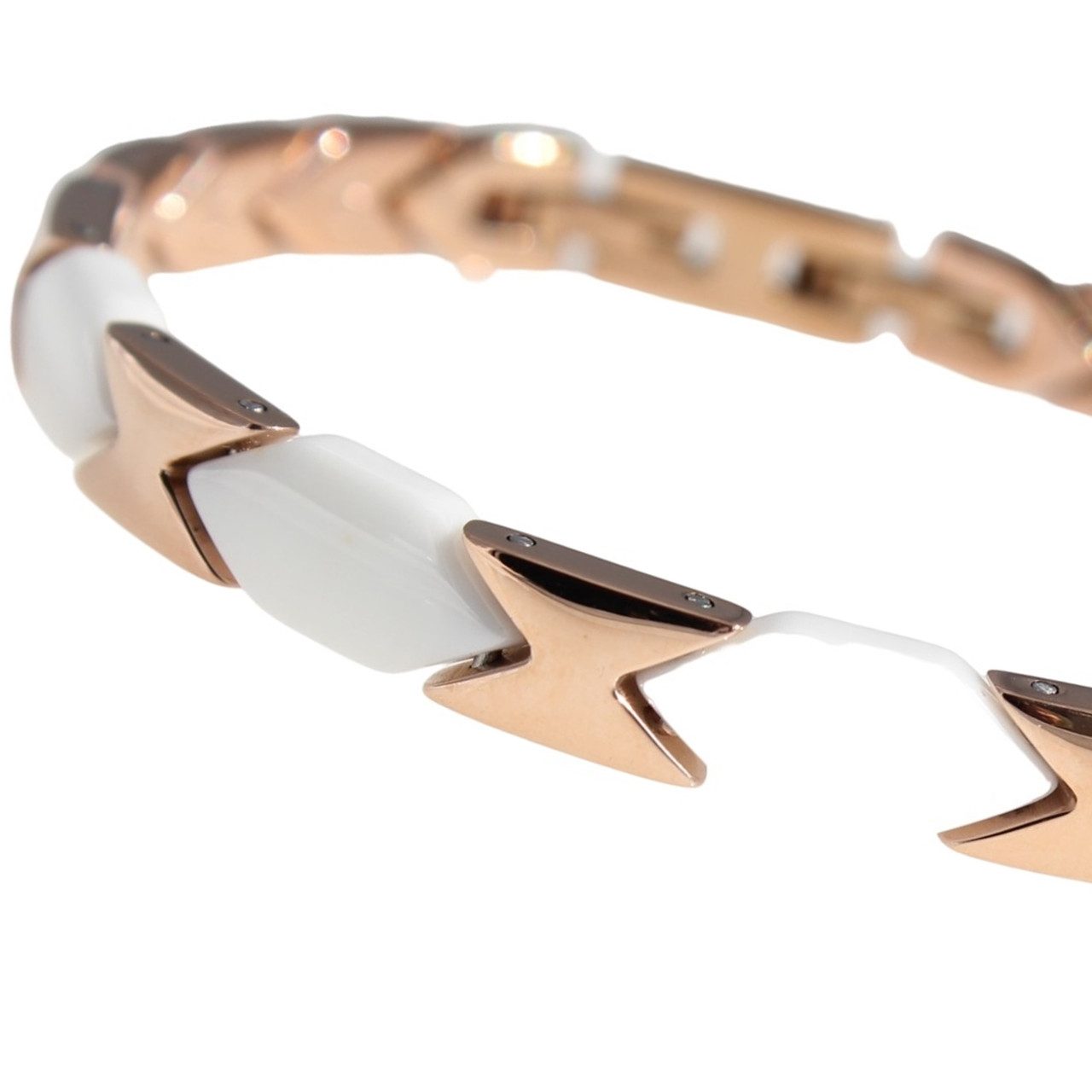 ELLAWIL Armband Klassisches Basic Gliederarmband aus Edelstahl Keramik Weiß/Rose-Gold (Edelstahl/Keramik, Armbandlänge 20 cm), inklusive Geschenkschachtel