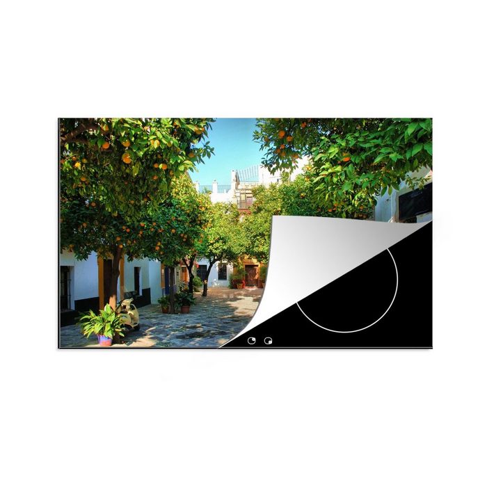 MuchoWow Herdblende-/Abdeckplatte Sevilla - Baum - Weiß Vinyl (1 tlg) Ceranfeldabdeckung für die küche Induktionsmatte