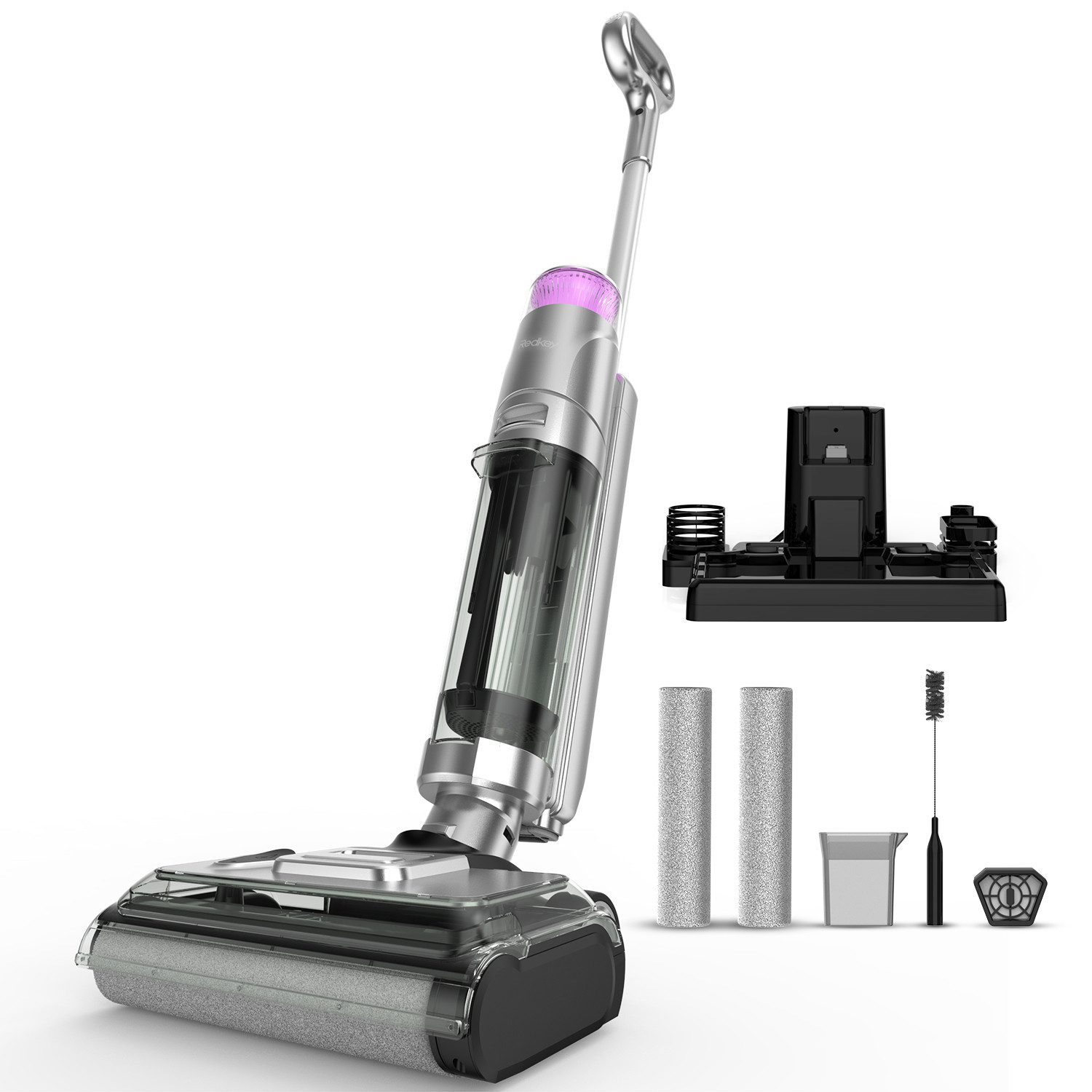 Redkey Nass-Trocken-Akkusauger W13 Nass-und Trockensauger Selbstreinigung LED 17.5Kpa, 200,00 W, 3-in-1 selbsttrocknend Wischmopp Doppelter Wassertank, Trocknungsfunktion