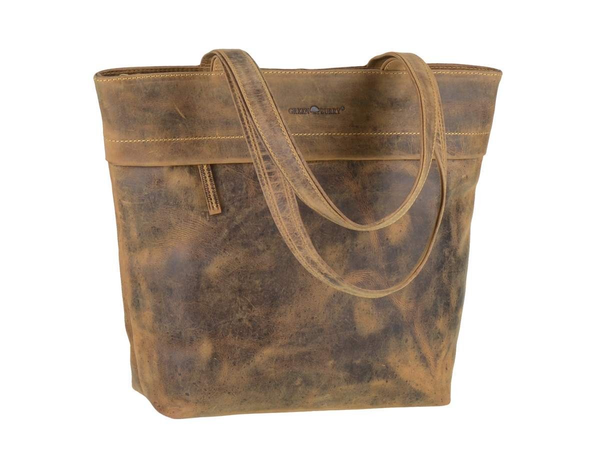 Greenburry Handtasche "Vintage" Leder, used Look, Schultertasche 39x31cm, Shopper, antikbraun