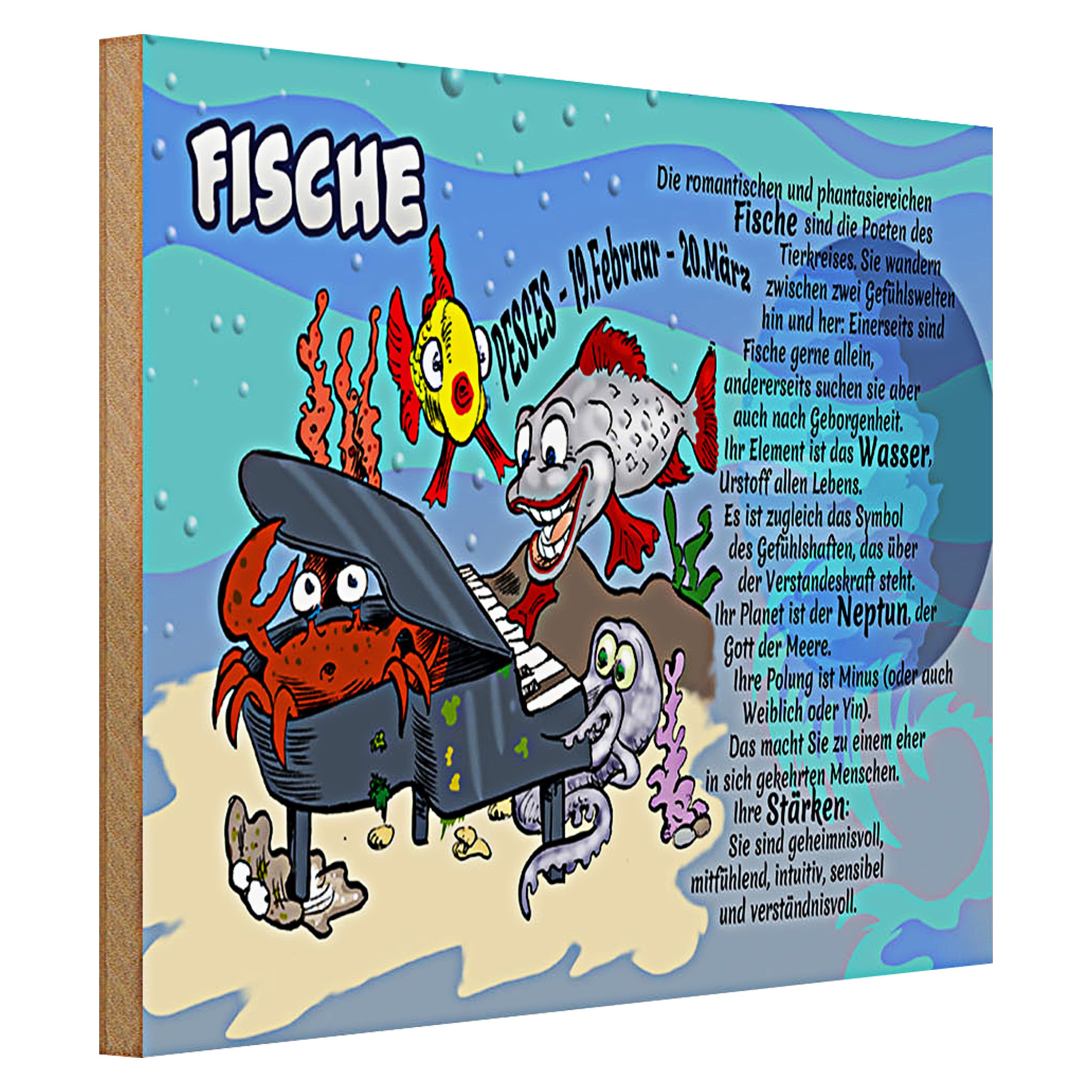 Roomando Holzbild Sternzeichen 40x30cm Fische 19 Februar 20 März
