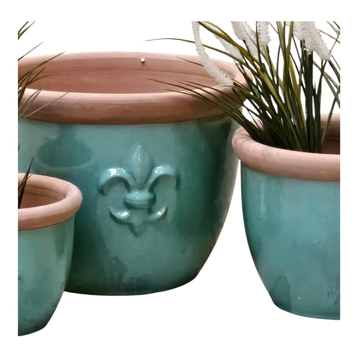 Teramico Плантатор Pflanzgefäß Farmer: Großes Keramik Gefäß Celadon Grün mit Lilien-Muste, 100% Frostfest