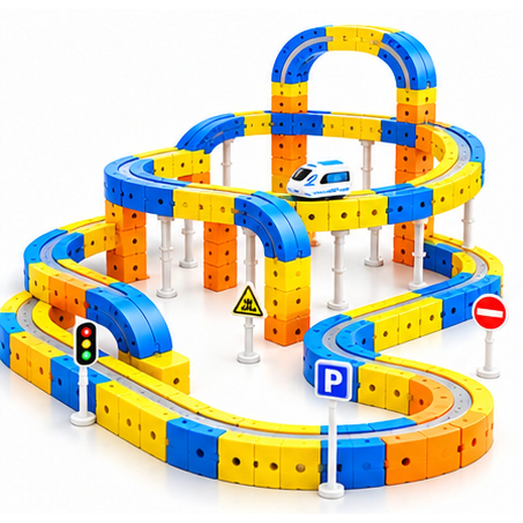 Fyrove Magnetbausteine, Magnetische Eisenbahn, Magnetspielzeug Magnetspielbausteine, (Packung, 126 magnetische Bausteine + 1 elektrische Lokomotive), Elektrische Lokomotive, 360°-Looping, Magnetisches Bausystem