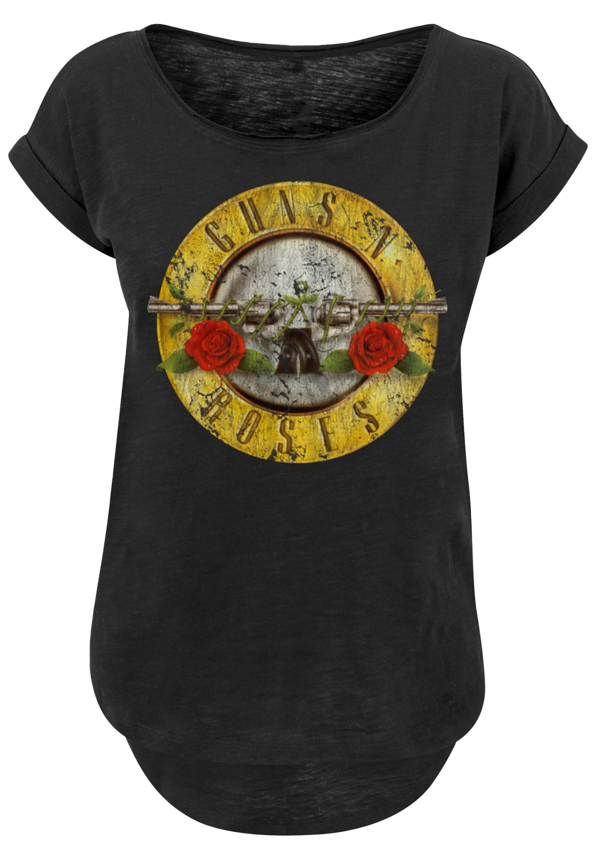 Classic Sehr T-Shirt \'n\' weicher Print, PLUS Black F4NT4STIC hohem Vintage Baumwollstoff Guns Logo Tragekomfort Roses mit SIZE