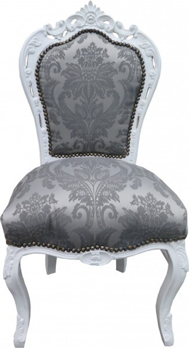 Casa Padrino Esszimmerstuhl Barock Esszimmer Stuhl Grau Muster /Weiss ohne Armlehnen - Antik Möbel - Limited Edition