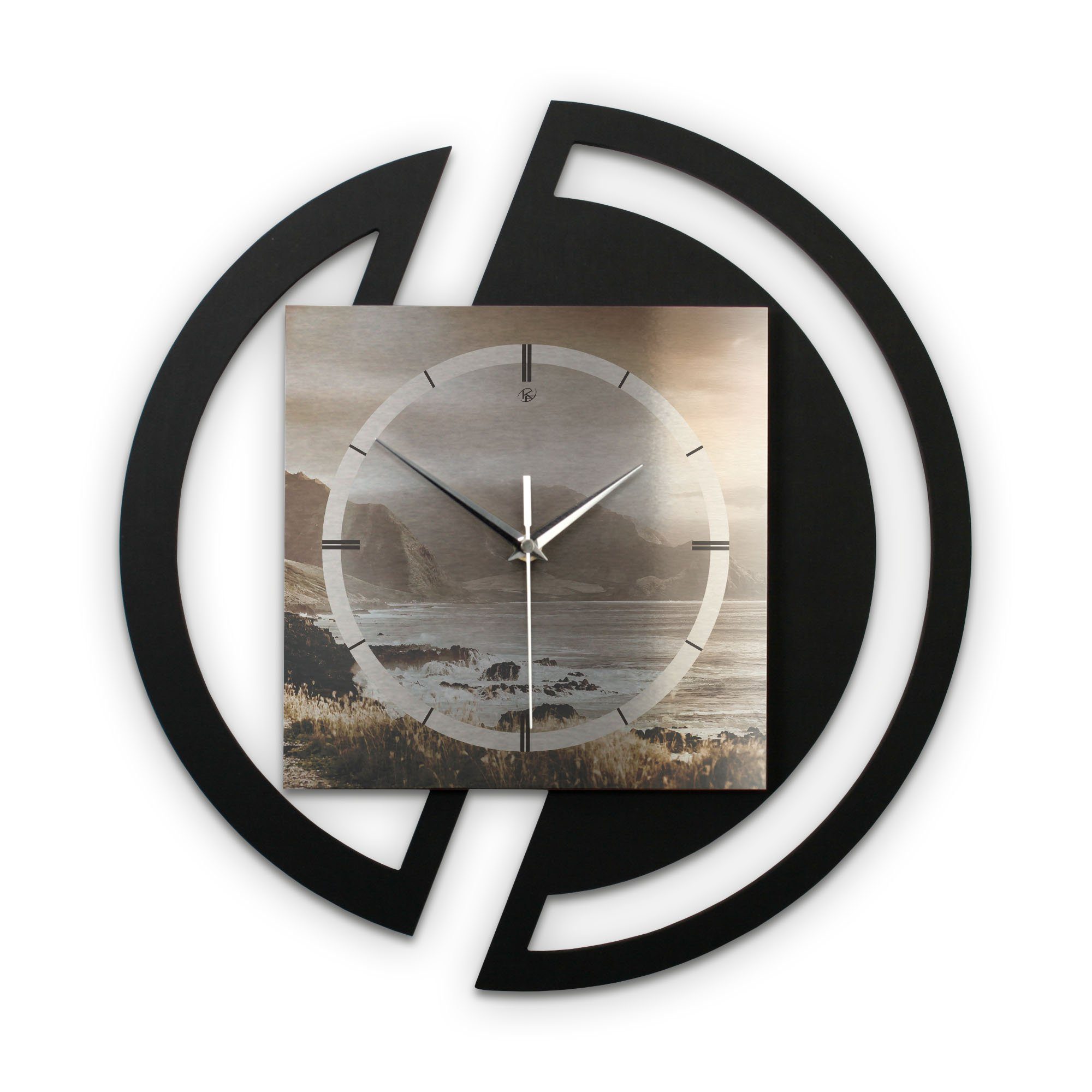 Kreative Feder Wanduhr Runde 3D Designer-Wanduhr „Küste“ in modernem Metallic-Look (ohne Ticken; Funk- oder Quarzuhrwerk; elegant, außergewöhnlich, modern)