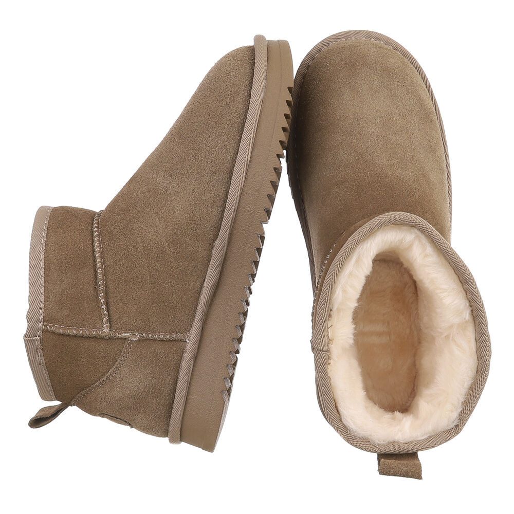 Ital-Design Damen Leder Slip-On Stiefelette mit Profilsohle Snowboots (92214530) Flach Flache Stiefeletten in Hellbraun