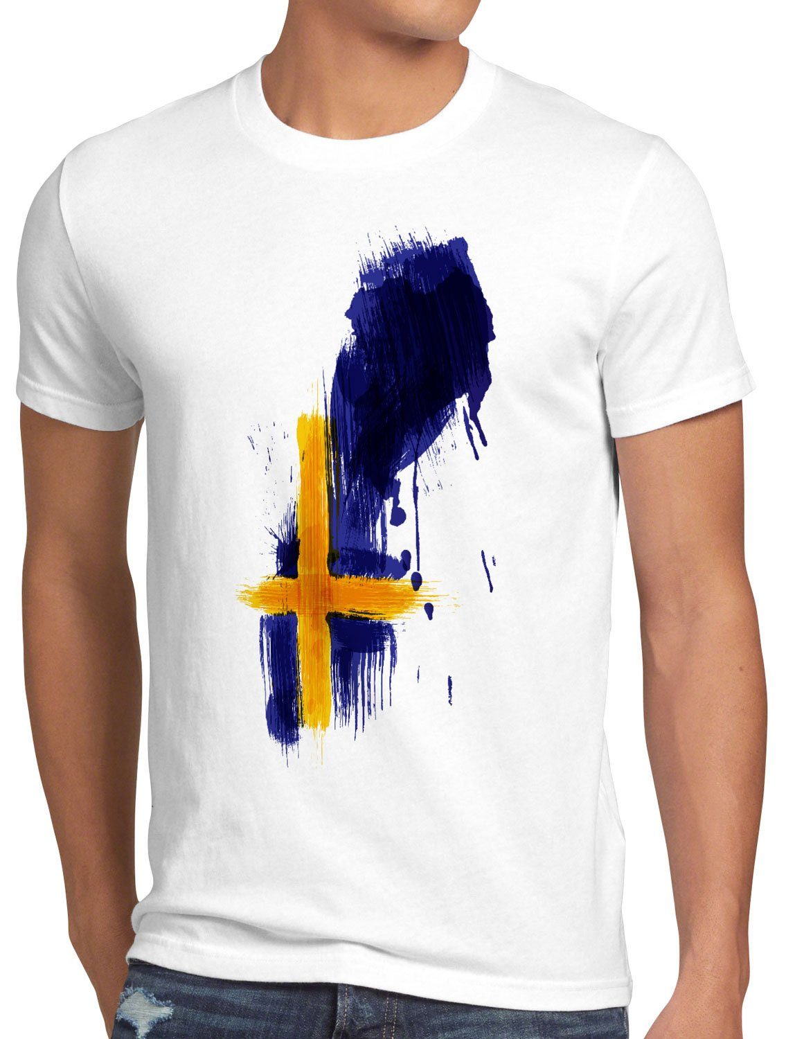 style3 Print-Shirt Herren T-Shirt Flagge Schweden Fußball Sport Sweden WM EM Fahne weiß