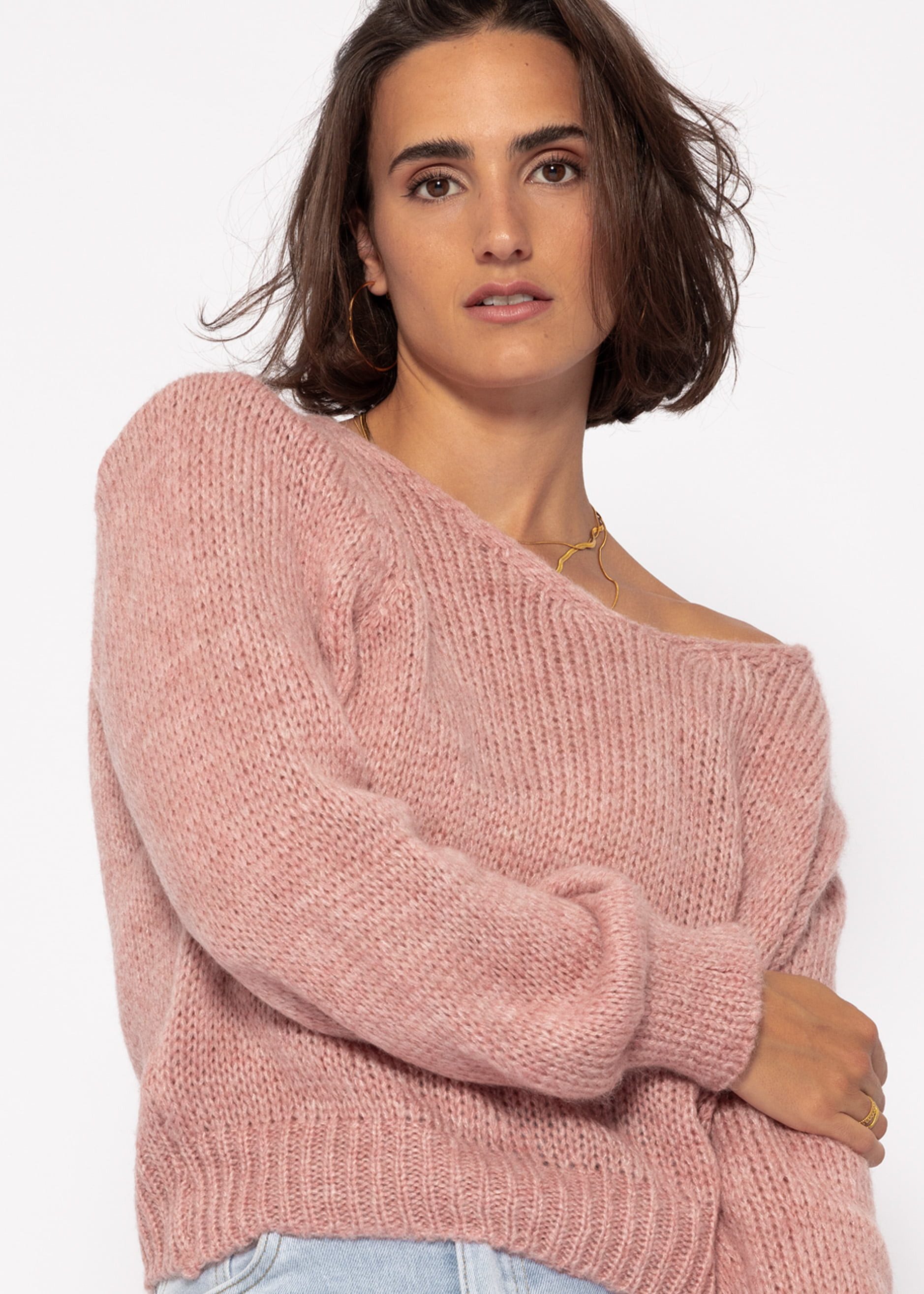 Strickpullover Oversize Pullover Damen mit V-Ausschnitt Elegant